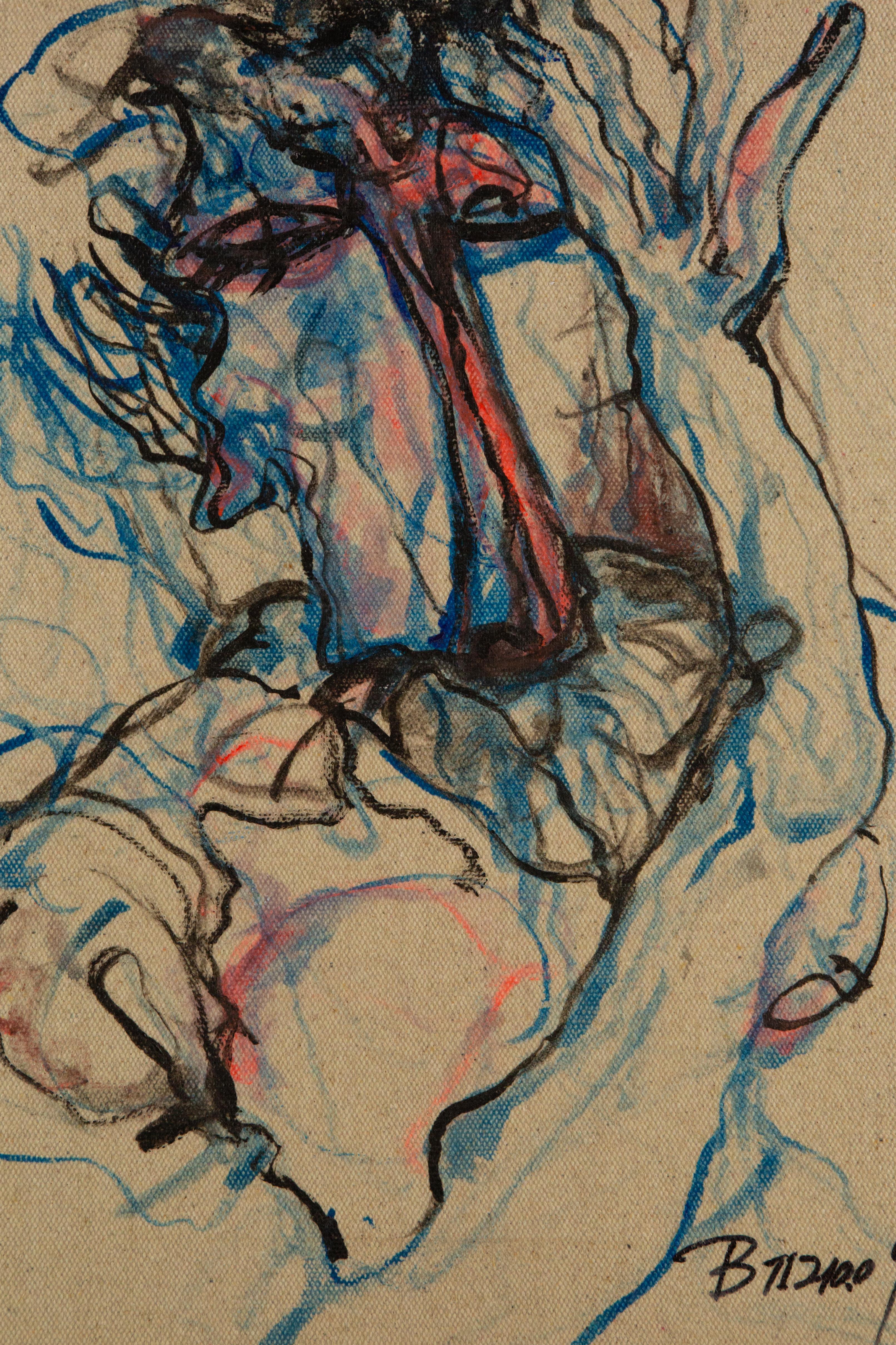 Te'er Ba Abstraktes Original Ölgemälde auf Leinwand „Blau“ im Angebot 1