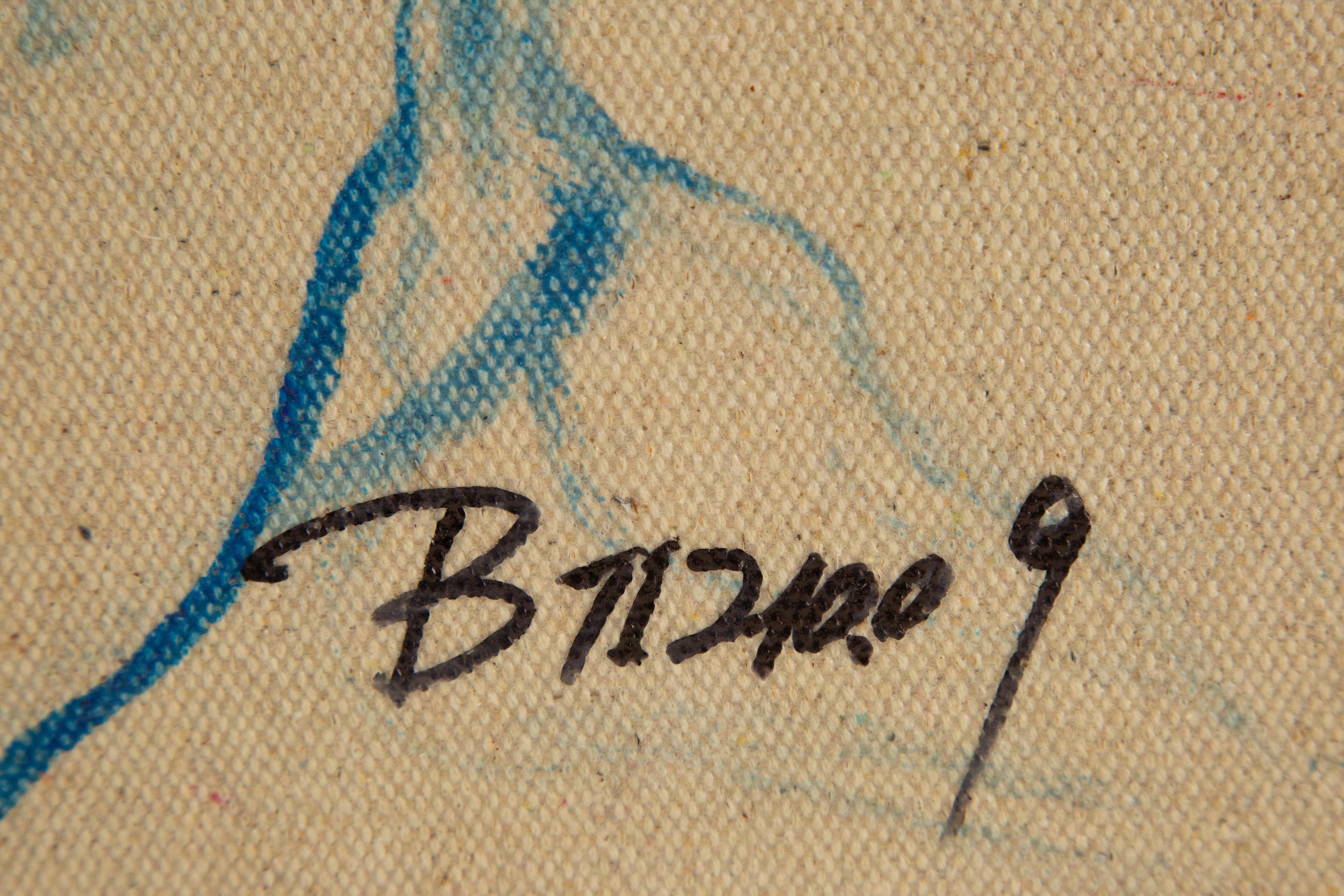 Te'er Ba Abstraktes Original Ölgemälde auf Leinwand „Blau“ im Angebot 2
