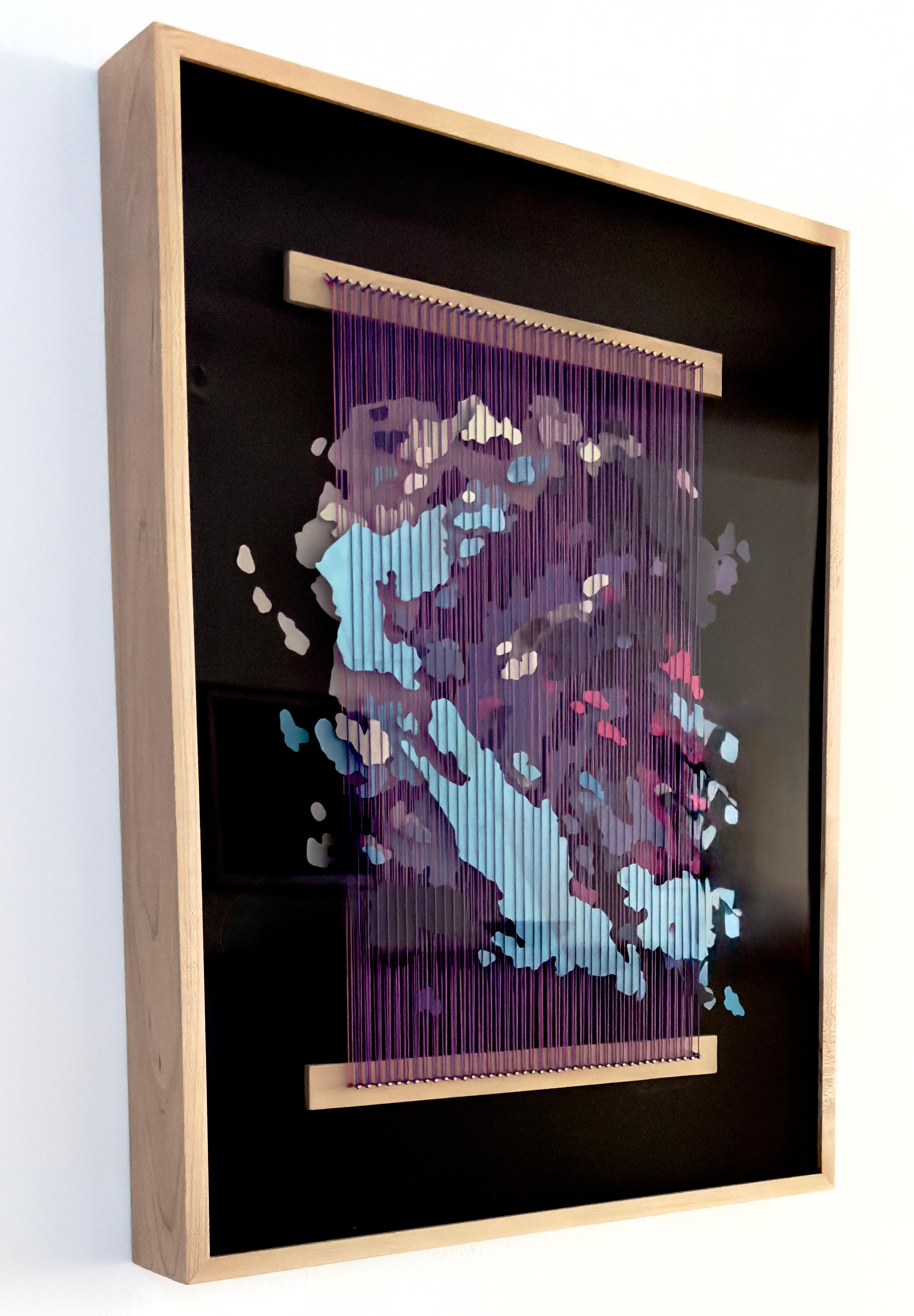Fiber and Paper Artwork, Abstract Map, Acrylic, 3-d Textile, Black and Purple For Sale 3