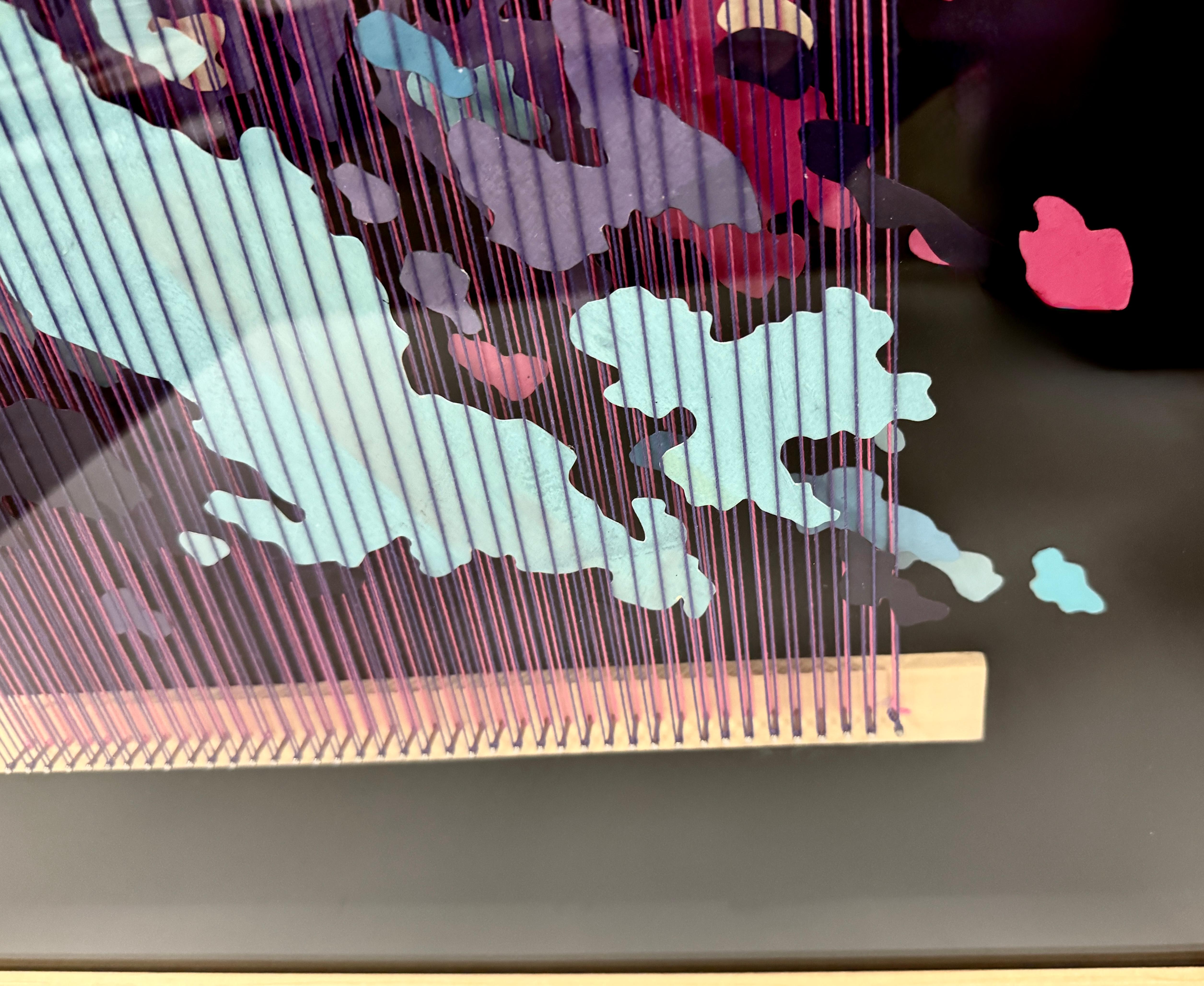 Fiber and Paper Artwork, Abstract Map, Acrylic, 3-d Textile, Black and Purple For Sale 4