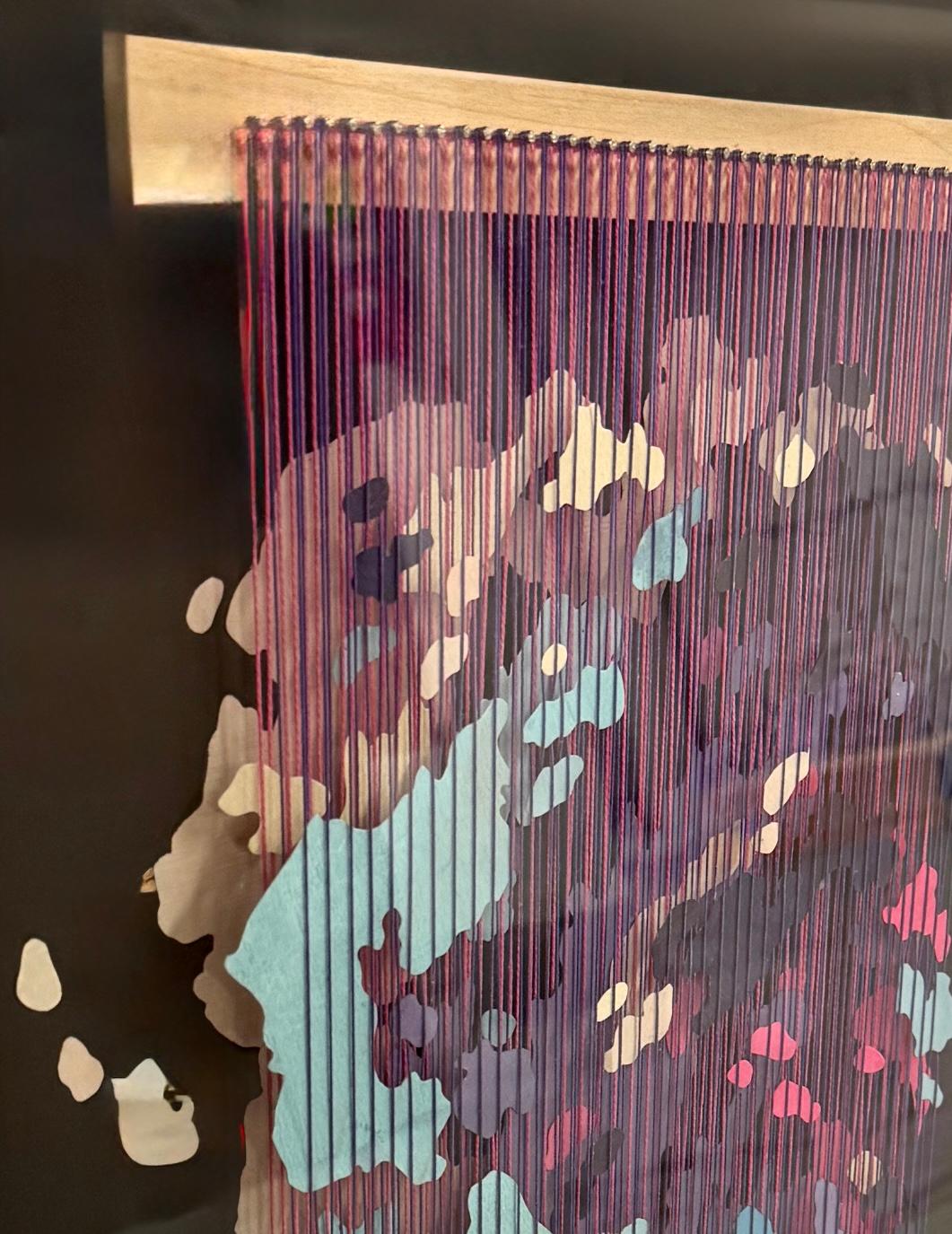 Fiber and Paper Artwork, Abstract Map, Acrylic, 3-d Textile, Black and Purple For Sale 6