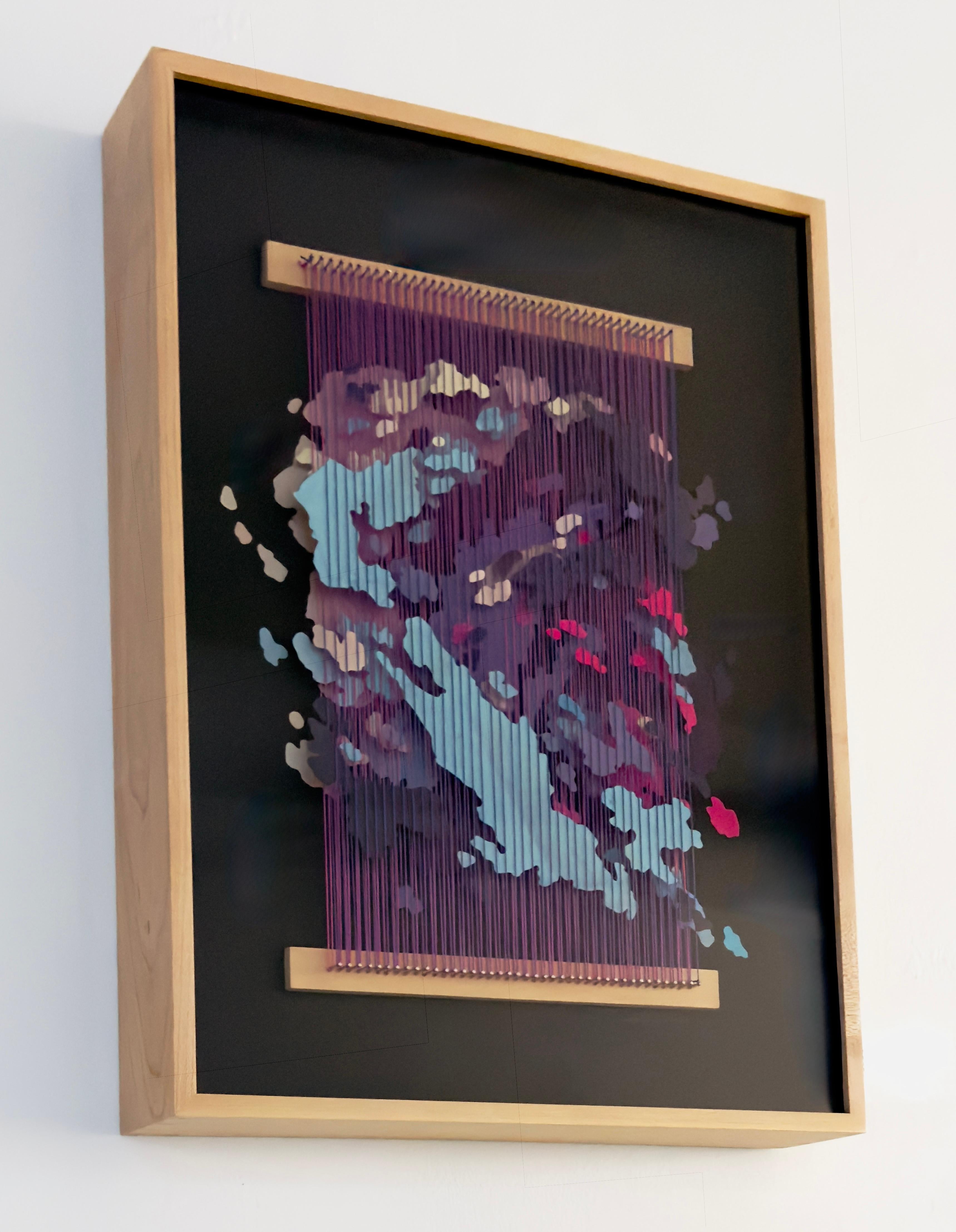 Fiber and Paper Artwork, Abstract Map, Acrylic, 3-d Textile, Black and Purple For Sale 7