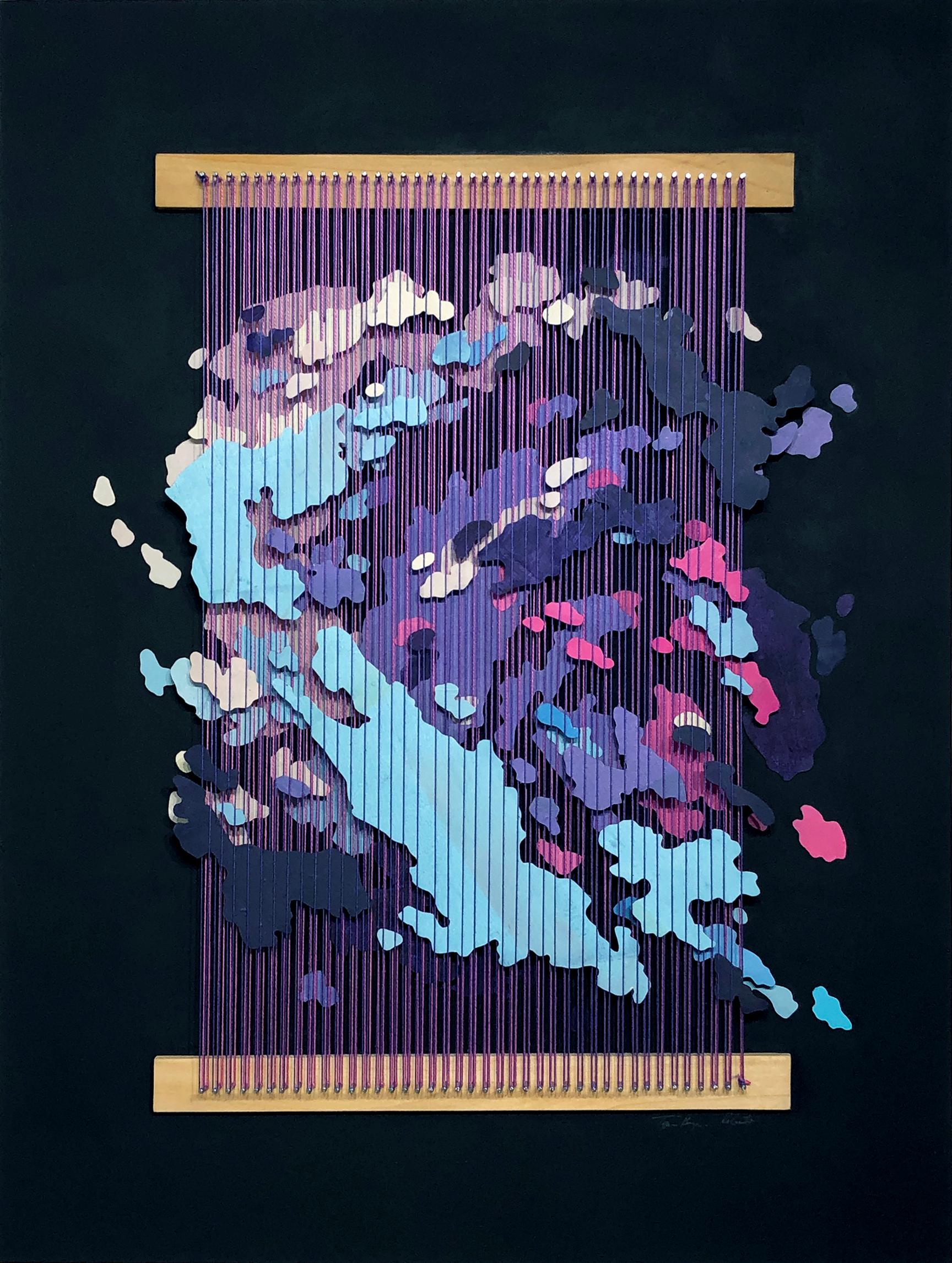 Fiber and Paper Artwork, Abstract Map, Acrylic, 3-d Textile, Black and Purple - Mixed Media Art by Tegan Brozyna Roberts