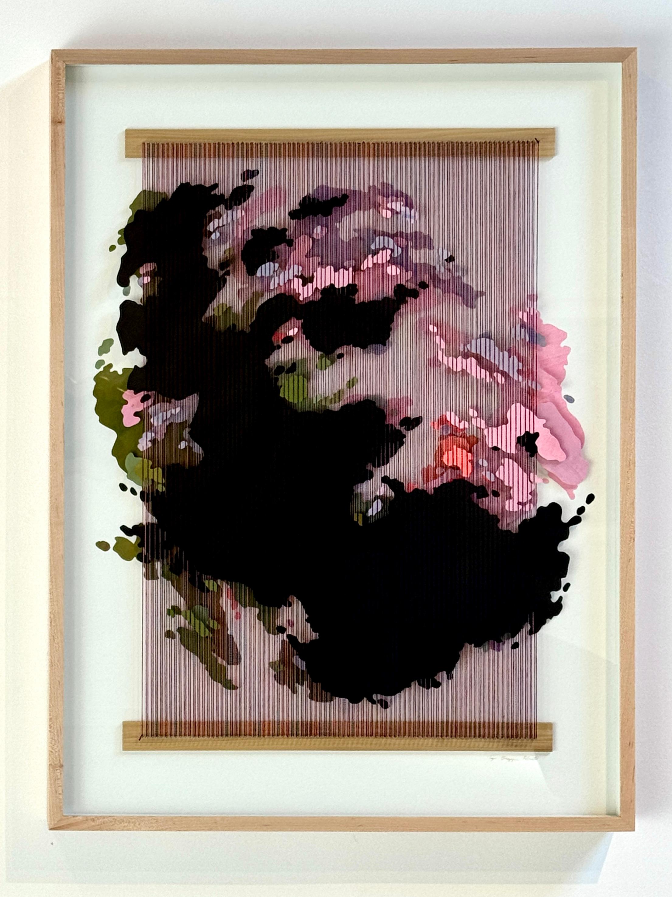 Obra de arte de técnica mixta, mapa abstracto, papel, acrílico e hilo, textil 3D, 2024 en venta 1