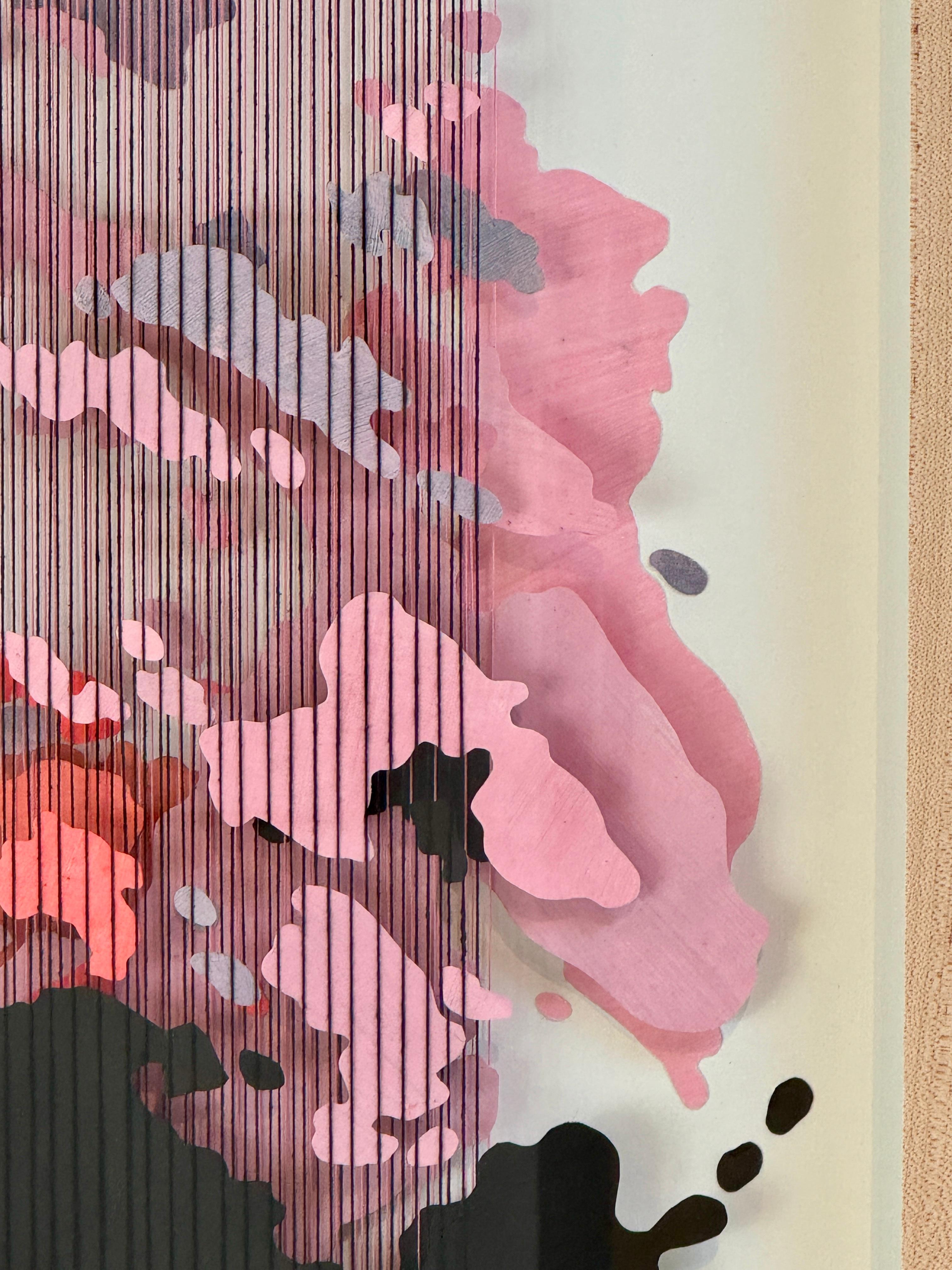 Obra de arte de técnica mixta, mapa abstracto, papel, acrílico e hilo, textil 3D, 2024 en venta 7