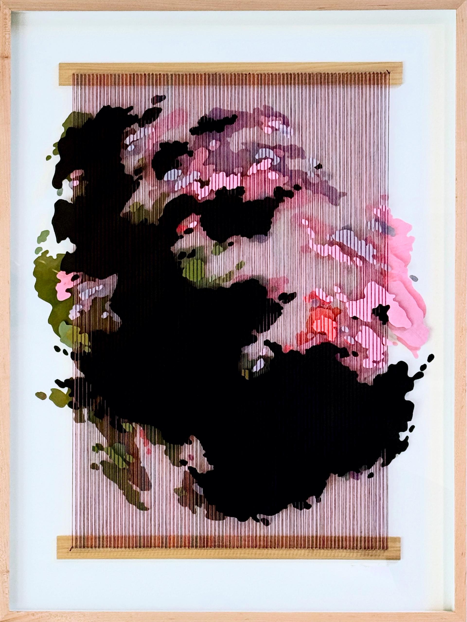 Gemischtes Medienkunstwerk, Abstrakte Karte, Papier, Acryl und Faden, 3-d Textil, 2024