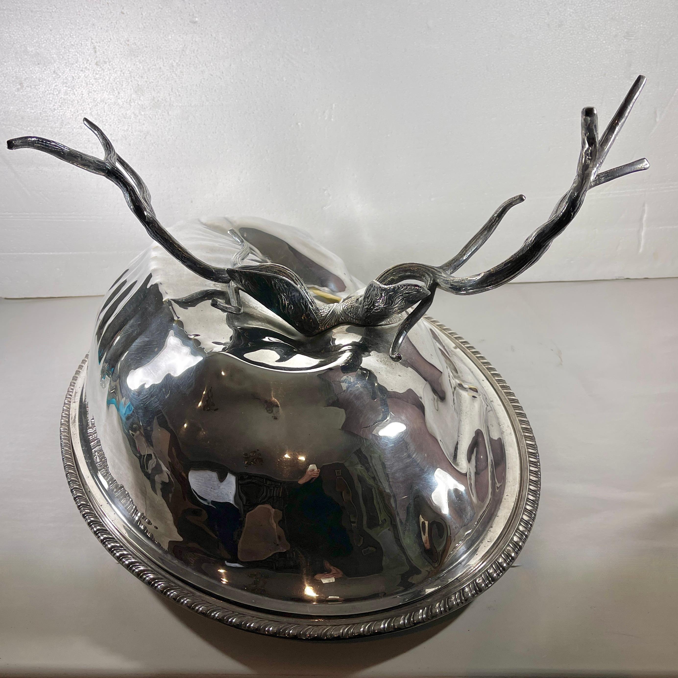 Teghini Firenze Italian Silver Resting Deer Monumental Covered Serving Platter For Sale 1