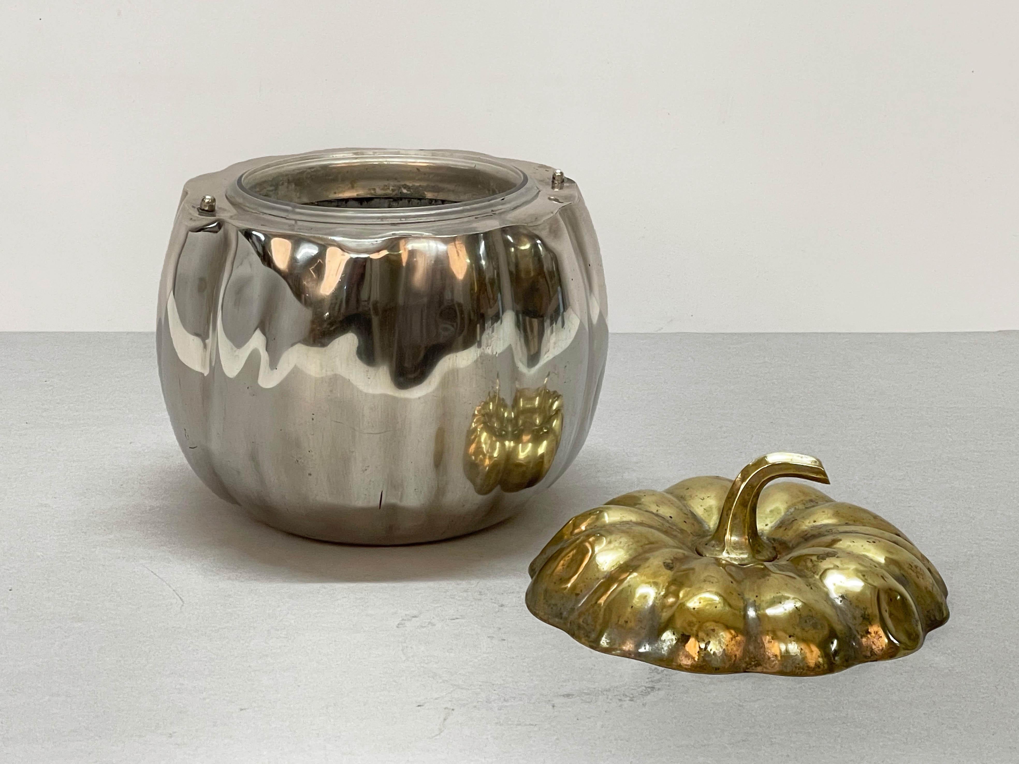 Teghini Firenze Midcentury Italian Silver and Brass Ice Bucket with Pumpkin Top 5