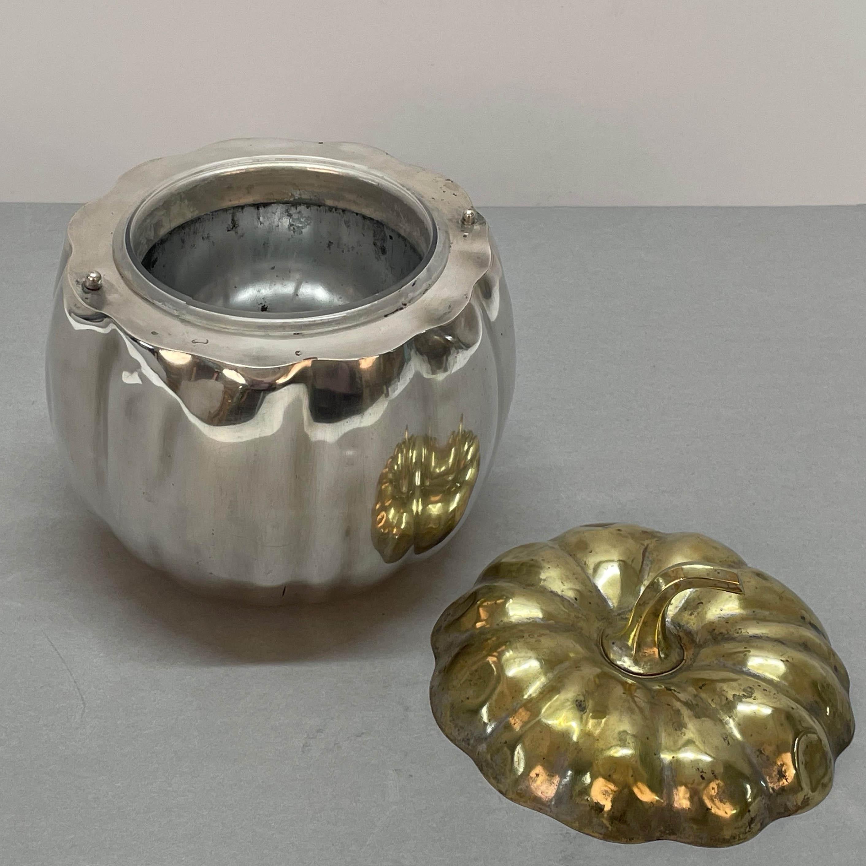 Teghini Firenze Midcentury Italian Silver and Brass Ice Bucket with Pumpkin Top 6