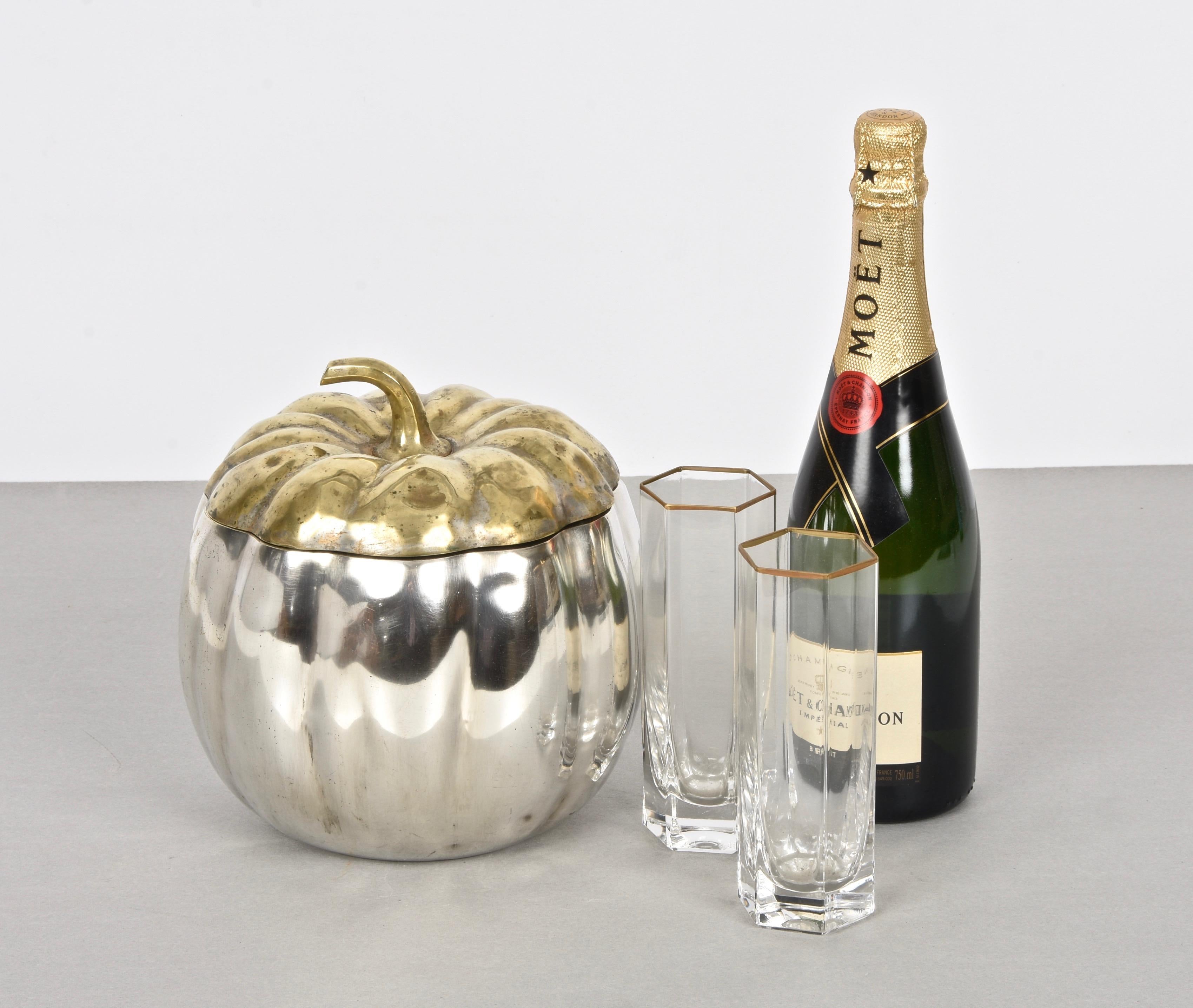 Teghini Firenze Midcentury Italian Silver and Brass Ice Bucket with Pumpkin Top 8
