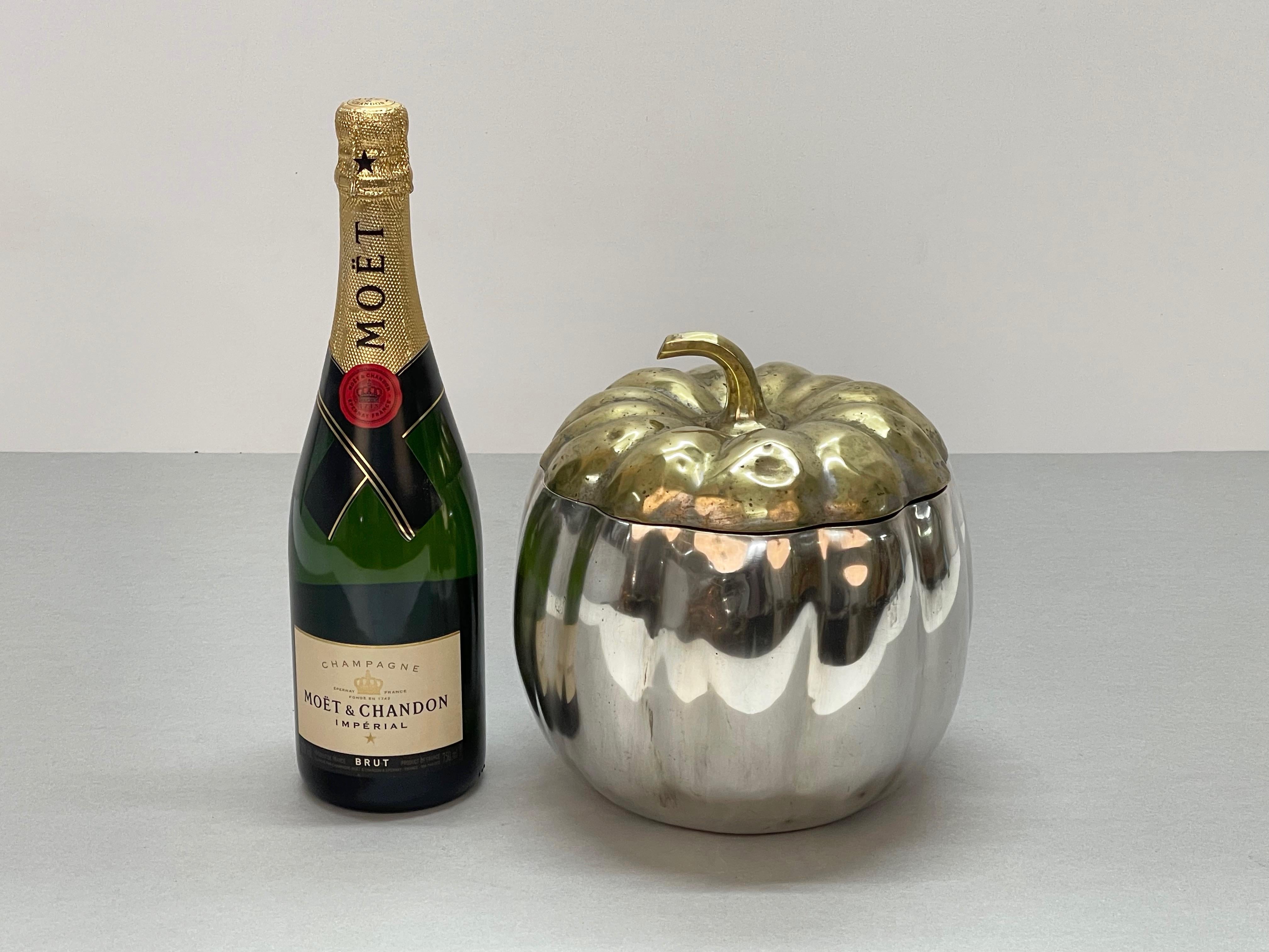 Teghini Firenze Midcentury Italian Silver and Brass Ice Bucket with Pumpkin Top 10