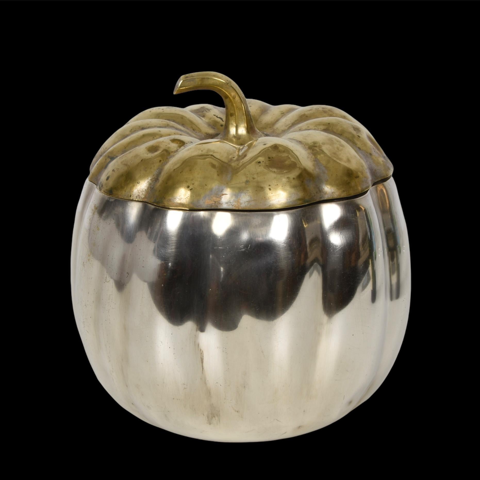 Mid-Century Modern Teghini Firenze Midcentury Italian Silver and Brass Ice Bucket with Pumpkin Top