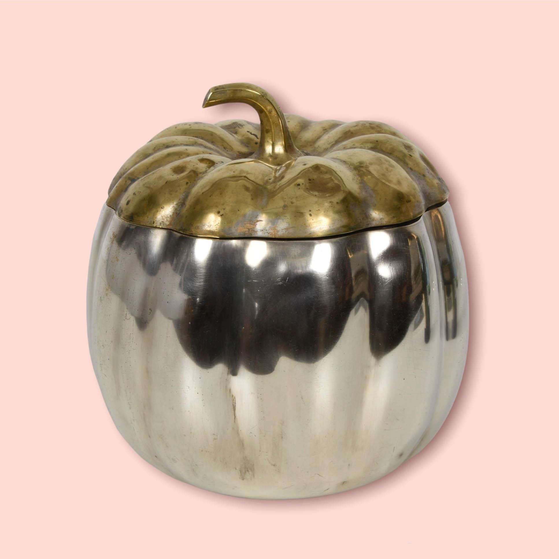 Teghini Firenze Midcentury Italian Silver and Brass Ice Bucket with Pumpkin Top In Good Condition In Roma, IT