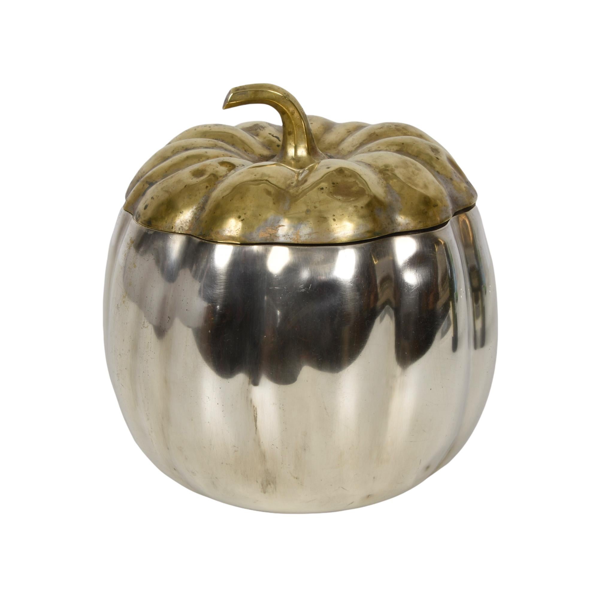 20th Century Teghini Firenze Midcentury Italian Silver and Brass Ice Bucket with Pumpkin Top
