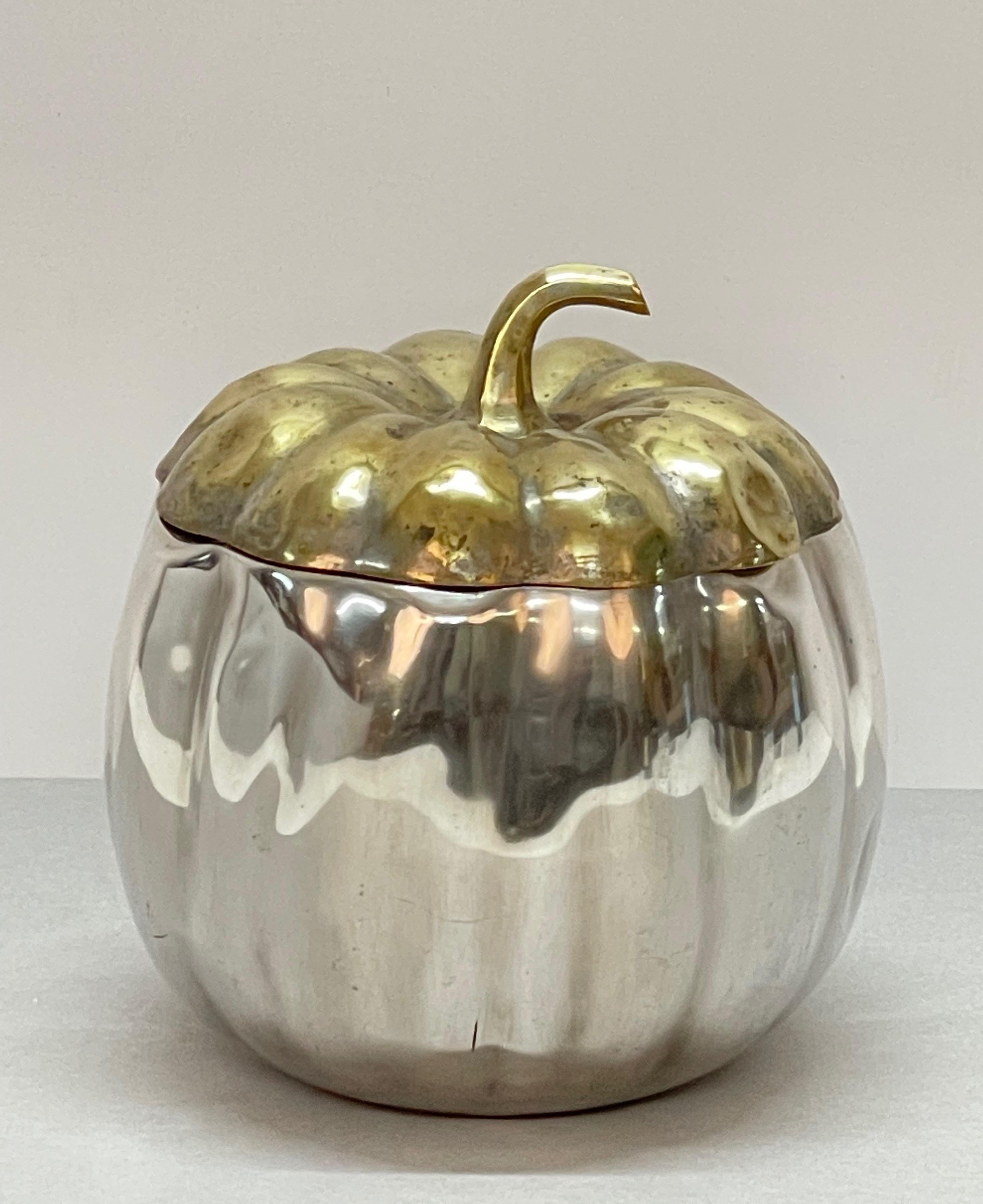 Teghini Firenze Midcentury Italian Silver and Brass Ice Bucket with Pumpkin Top 1