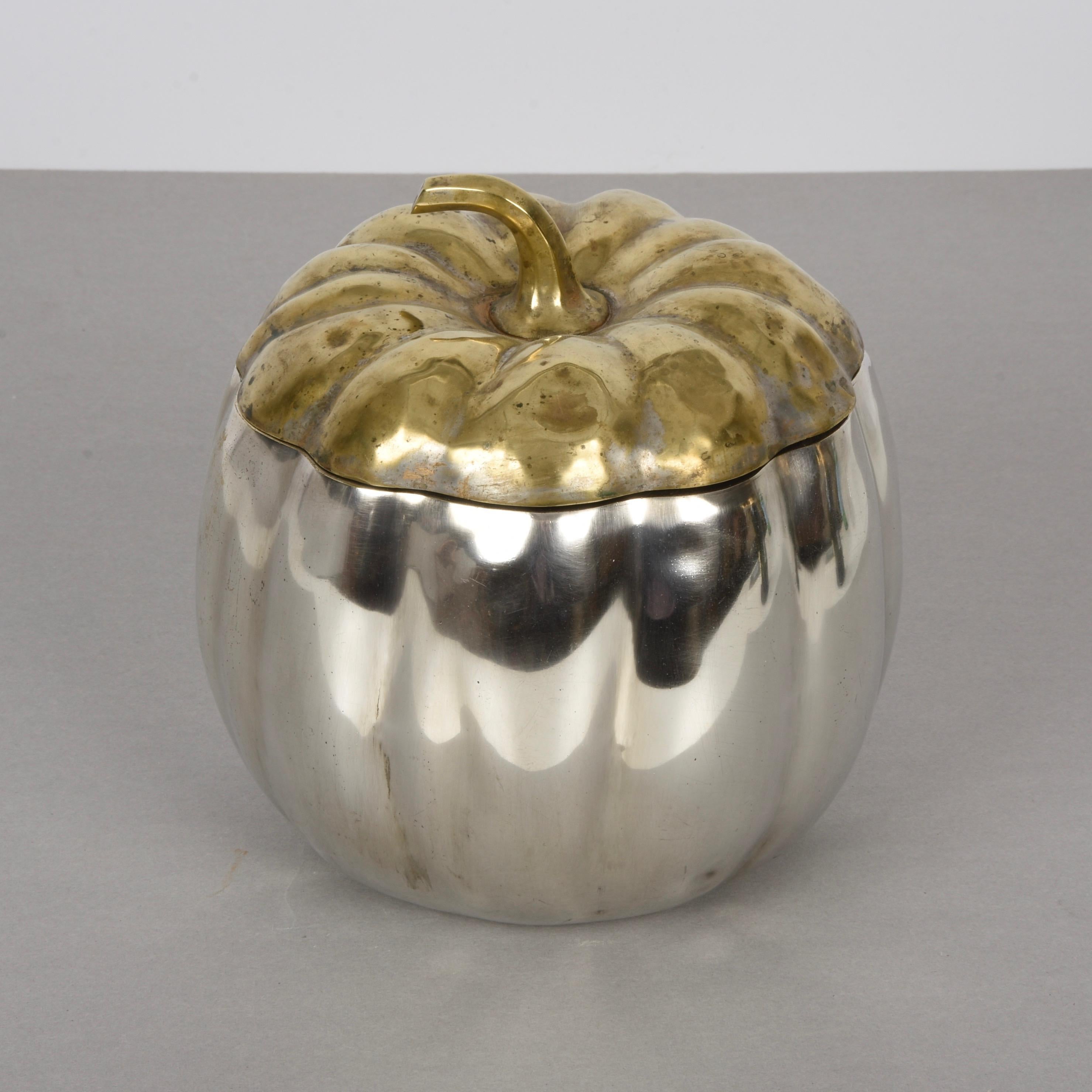 Teghini Firenze Midcentury Italian Silver and Brass Ice Bucket with Pumpkin Top 2