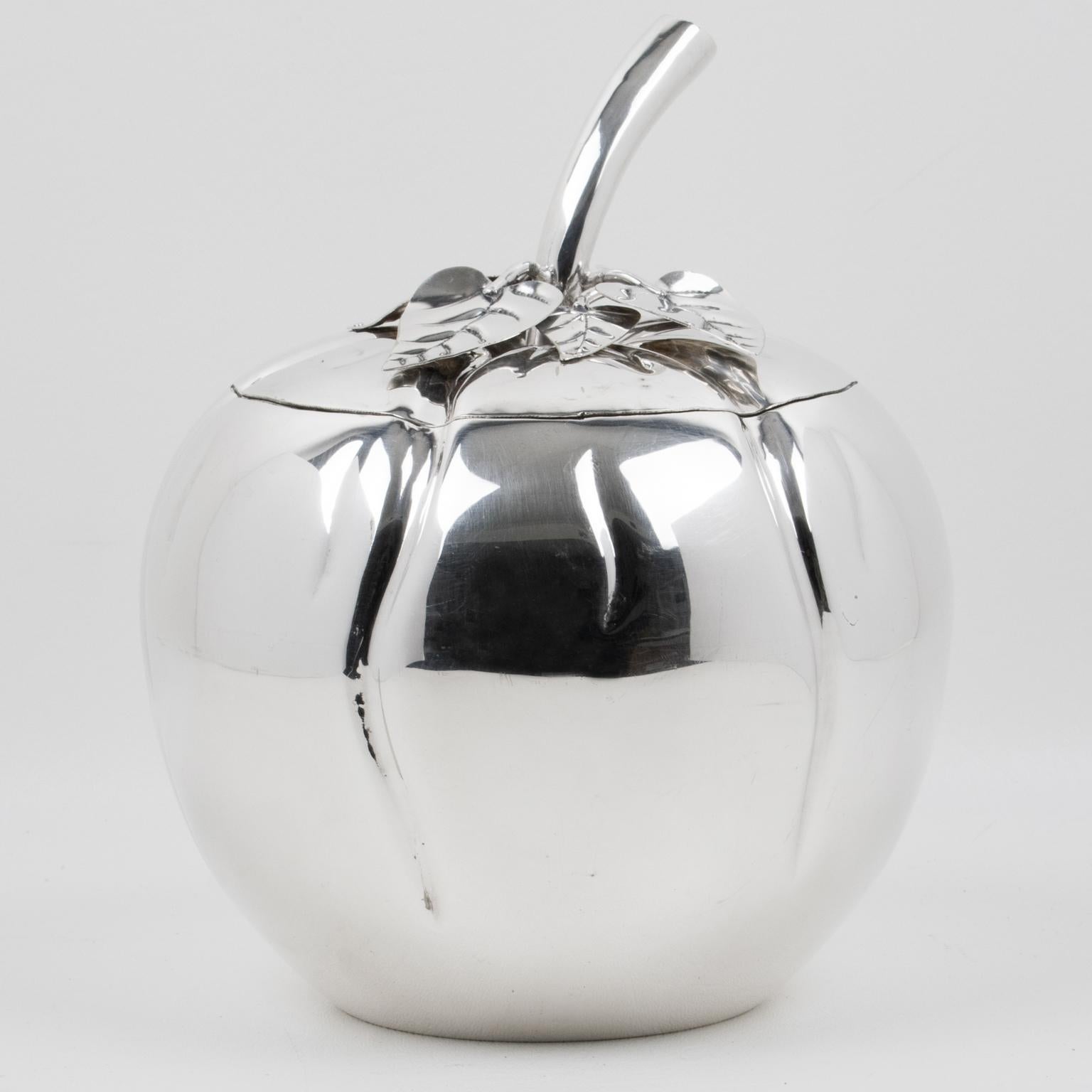 Mid-20th Century Teghini Firenze Silver Plate Tomato-shaped Ice Bucket, Italy 1960s For Sale
