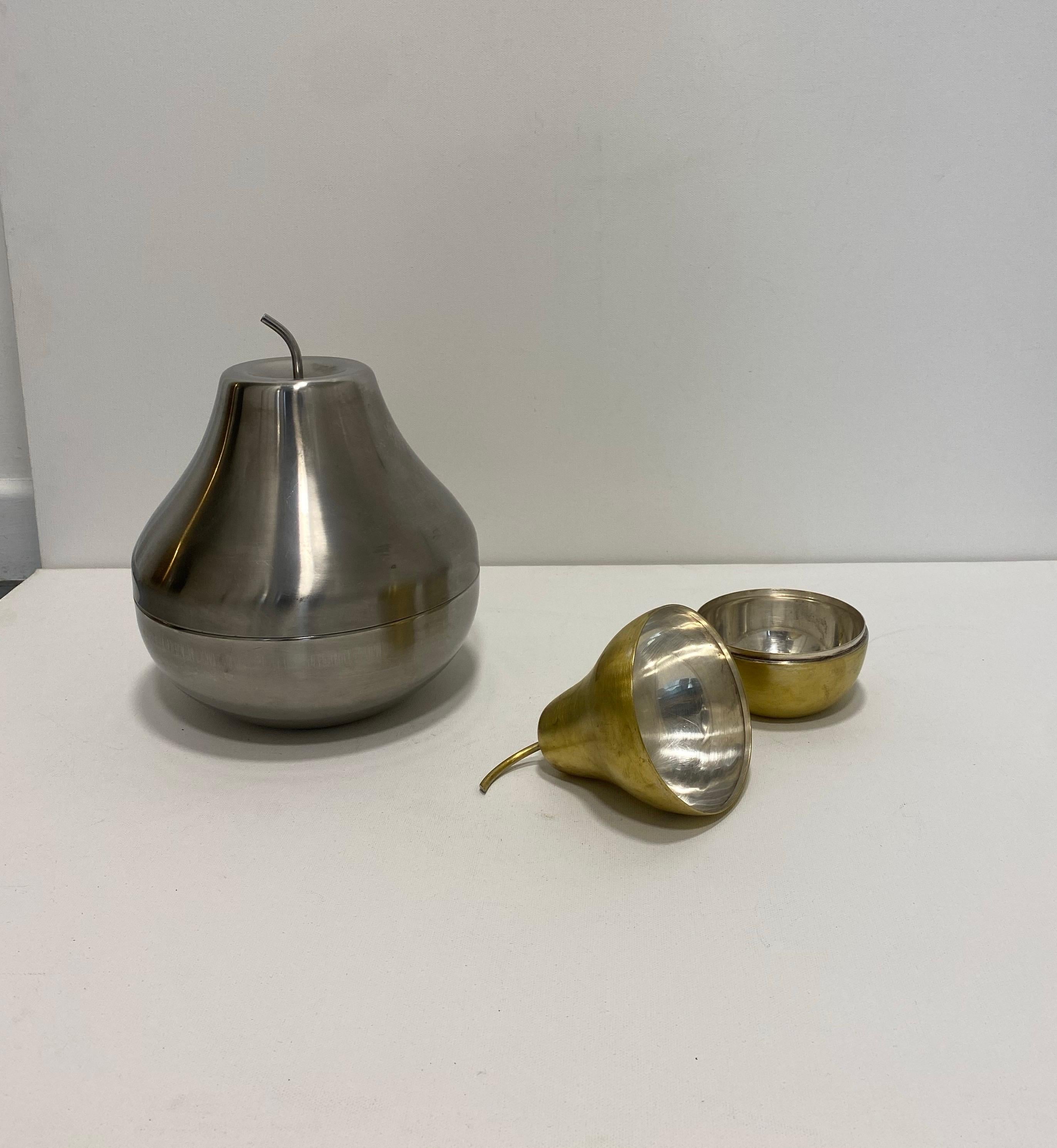 Teghini Firenze Small Pear Ice Bucket Brass Aluminium Steel Drinks 1960s Vintage For Sale 4