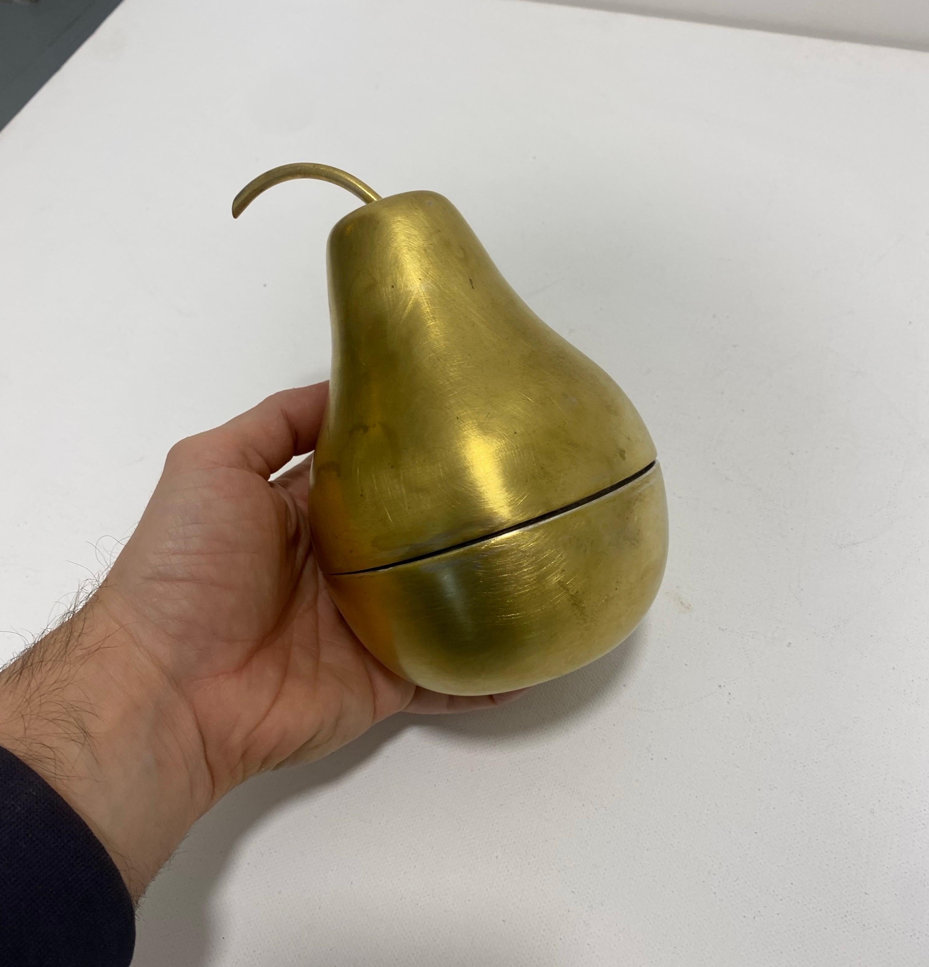 Mid-Century Modern Teghini Firenze Small Pear Ice Bucket Brass Aluminium Steel Drinks 1960s Vintage For Sale