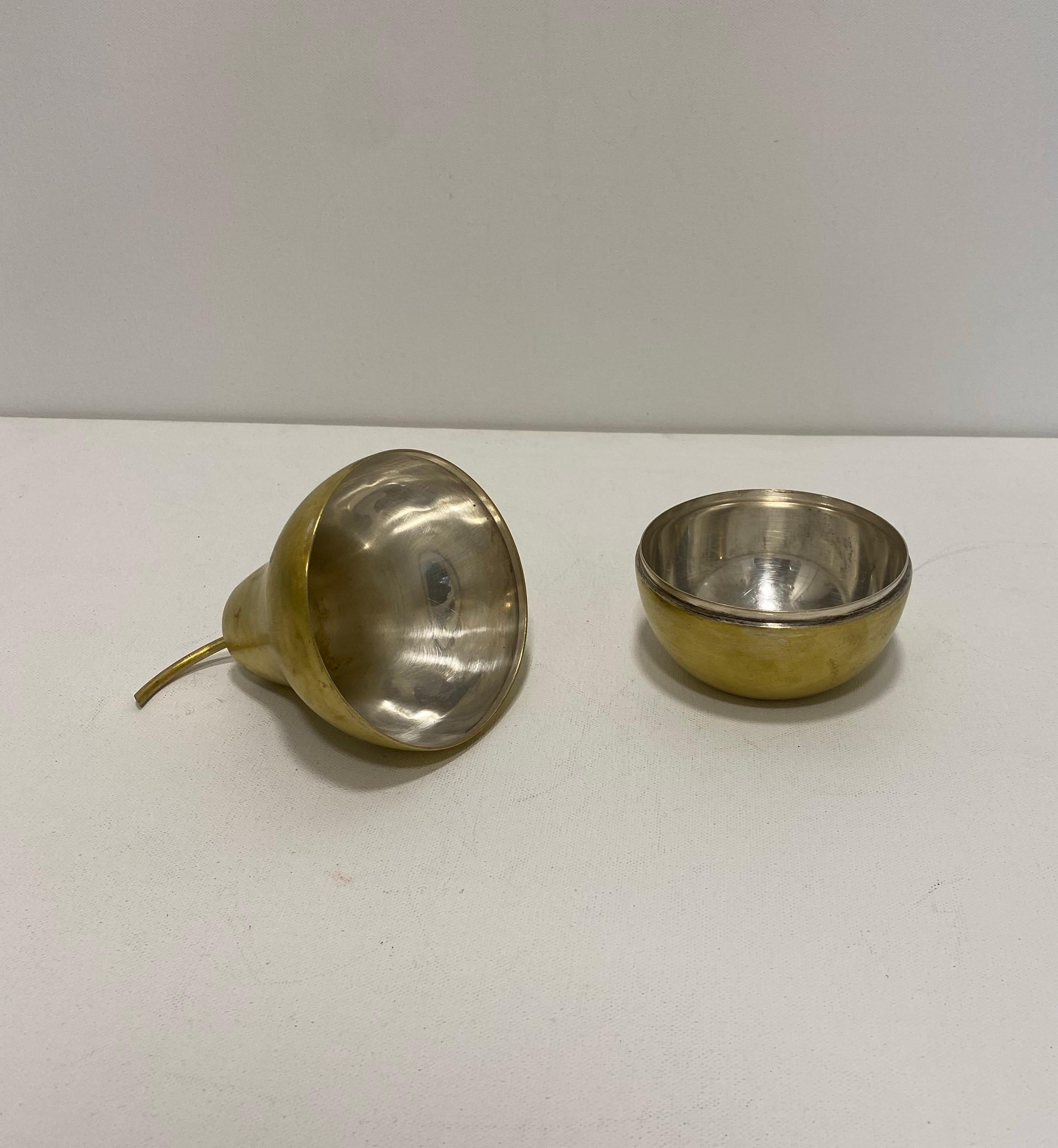 Italian Teghini Firenze Small Pear Ice Bucket Brass Aluminium Steel Drinks 1960s Vintage For Sale