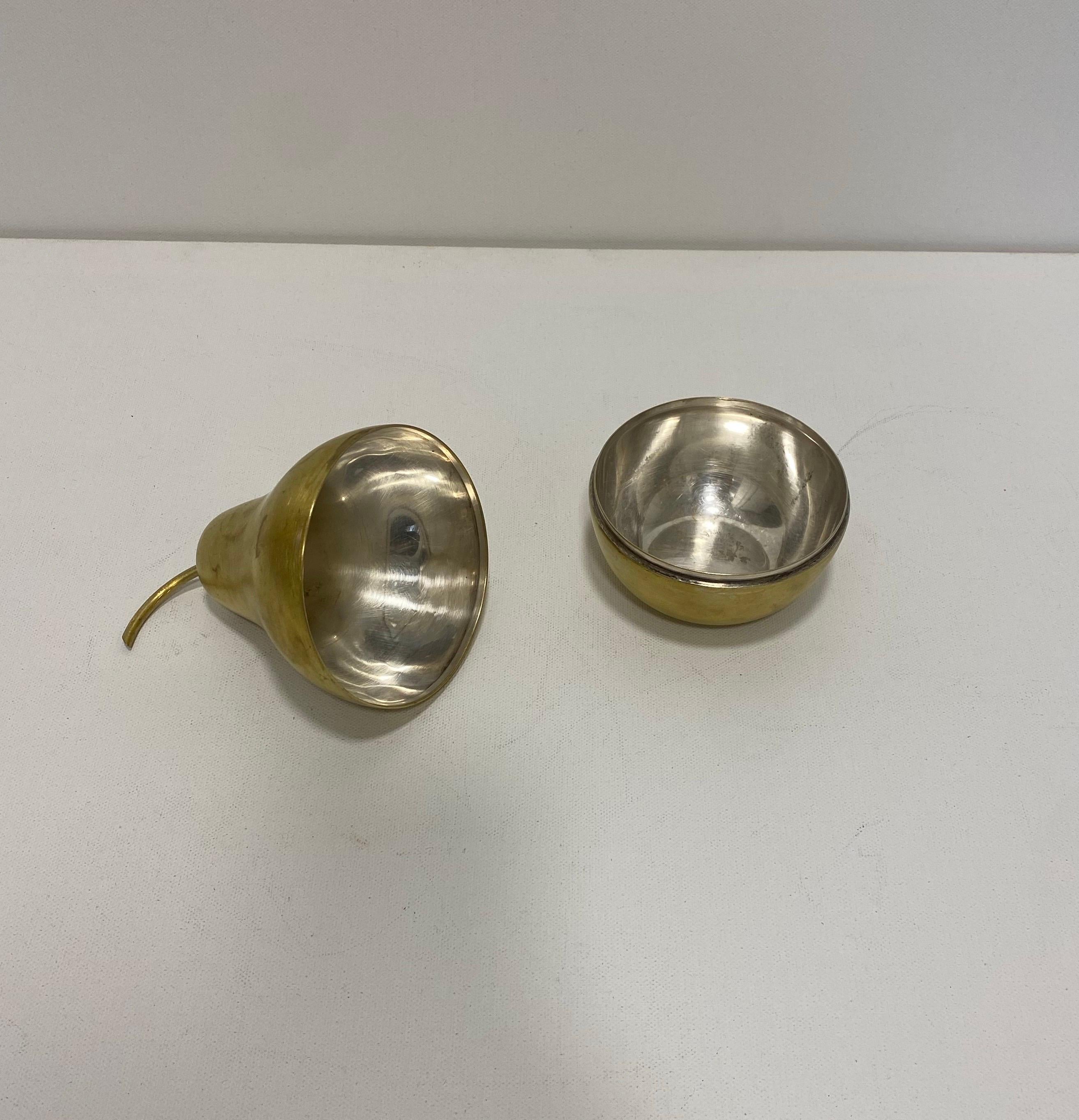 Teghini Firenze Small Pear Ice Bucket Brass Aluminium Steel Drinks 1960s Vintage In Good Condition For Sale In London, GB