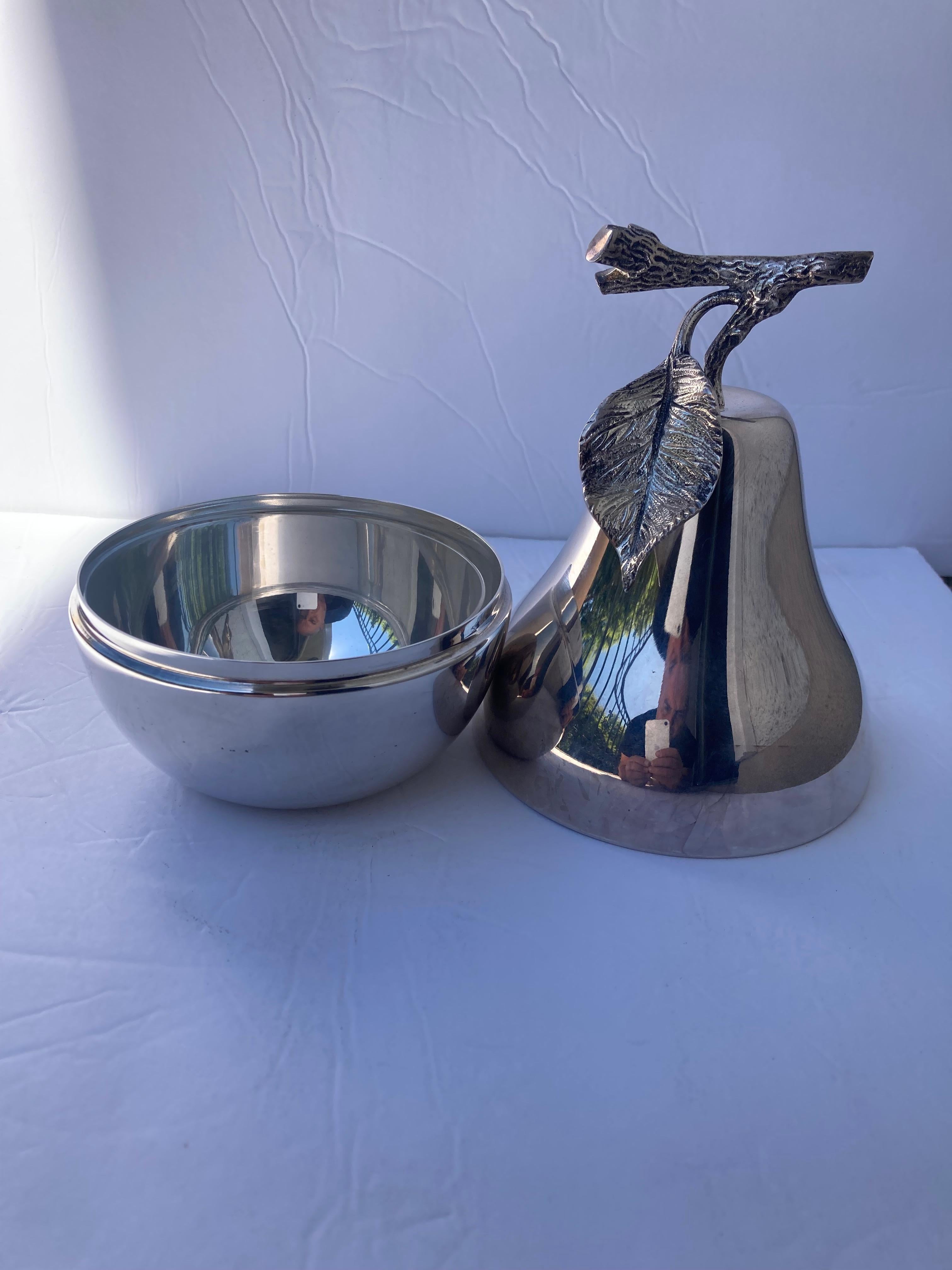 Italian Teghini Ice Bucket Silver Plate Bar/Table in Pear Shape For Sale