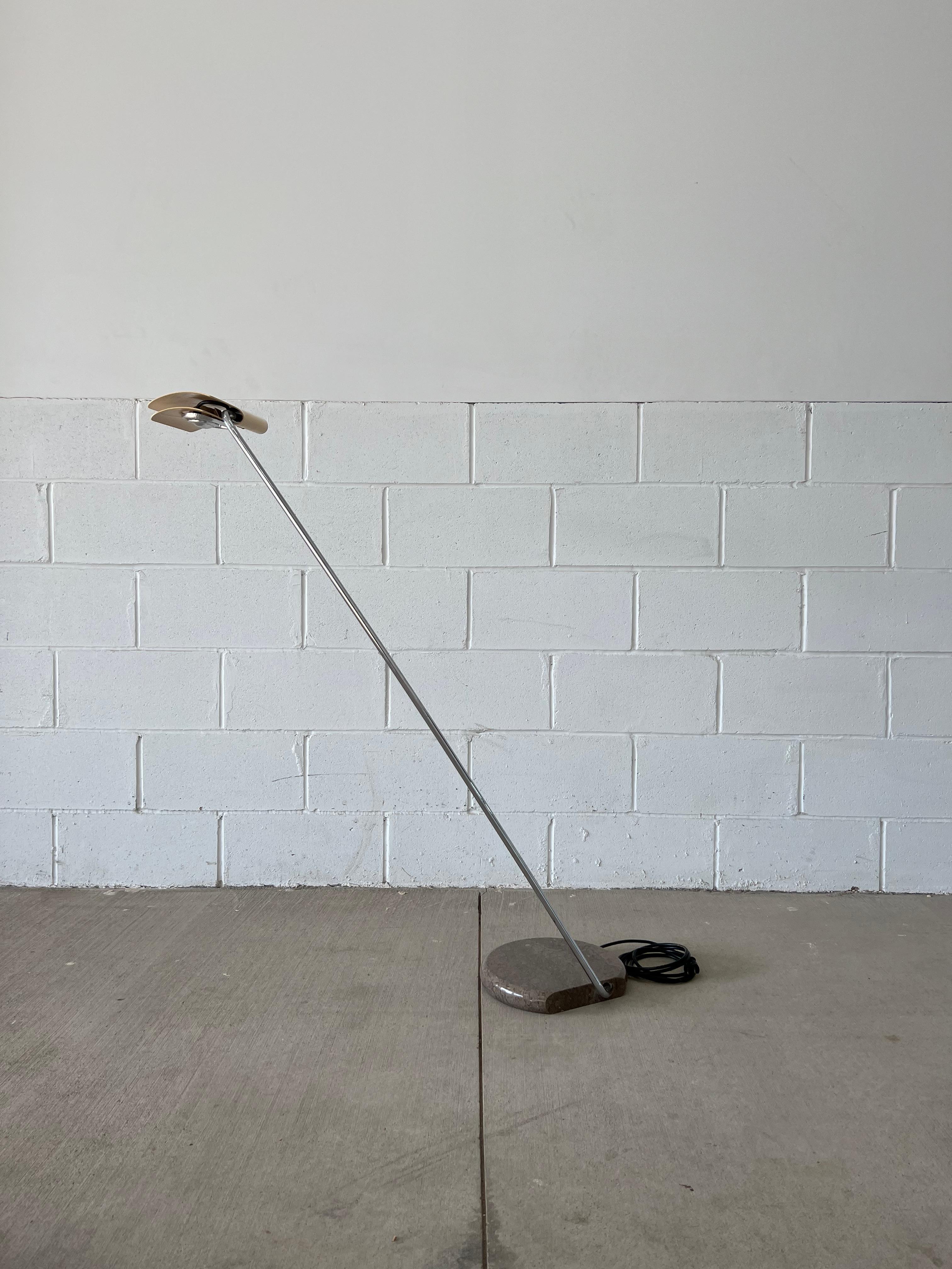 Tegola floor lamp by Bruno Gecchelin for Skipper (unmarked) with cream shade and solid marble base. Dimmer switch controls the e11 bulb from dim to bright.