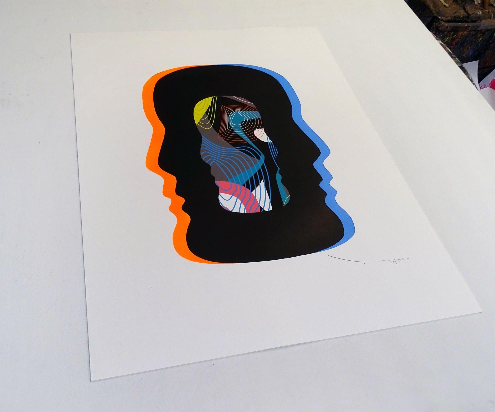 Tehos - Double Thought V-001, techniques mixtes sur papier - Abstrait Mixed Media Art par Tehos Frederic Camilleri