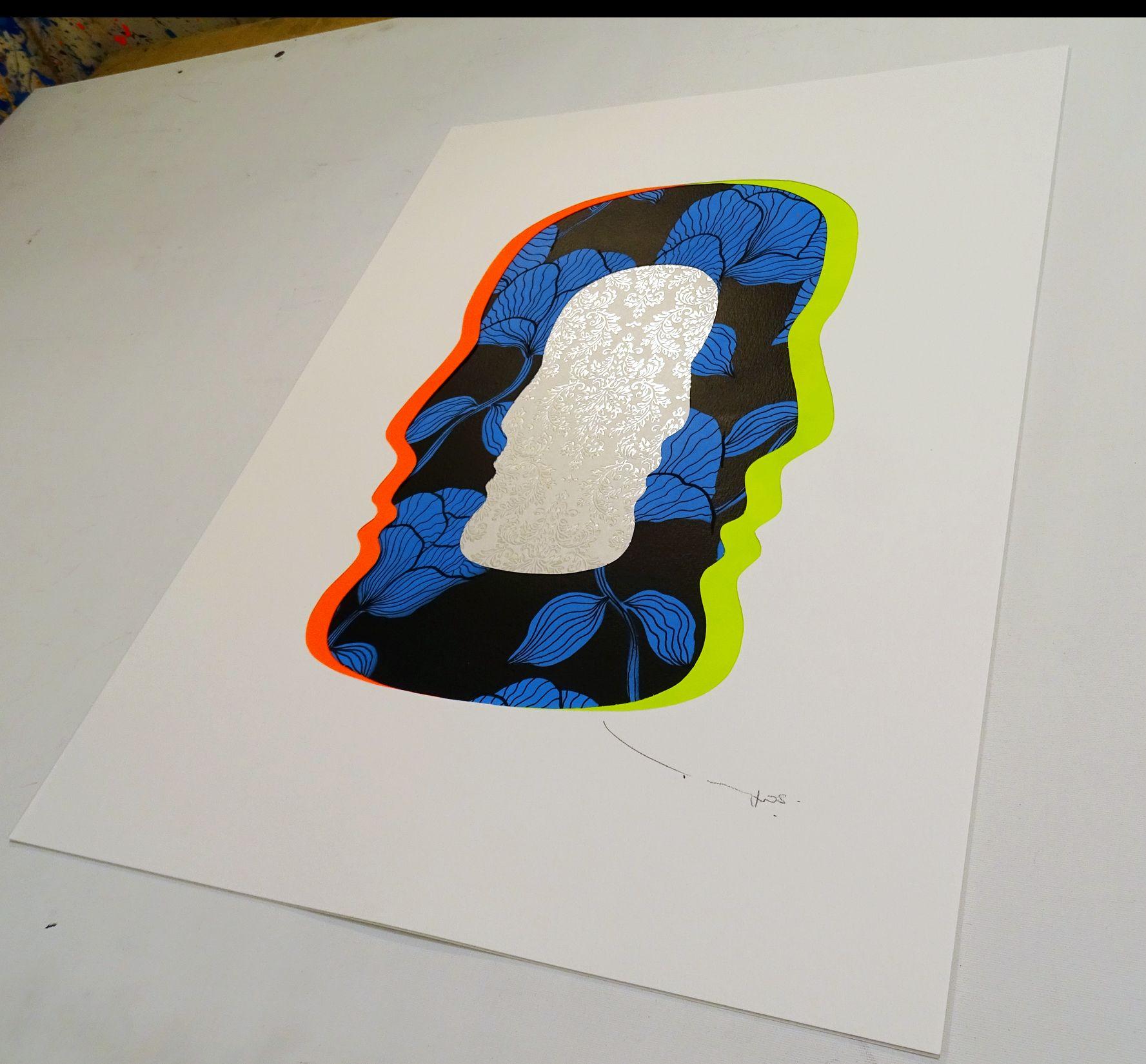 Tehos - Doble Pensamiento V-003, Técnica mixta sobre papel - Mixed Media Art Posmoderno de Tehos Frederic Camilleri