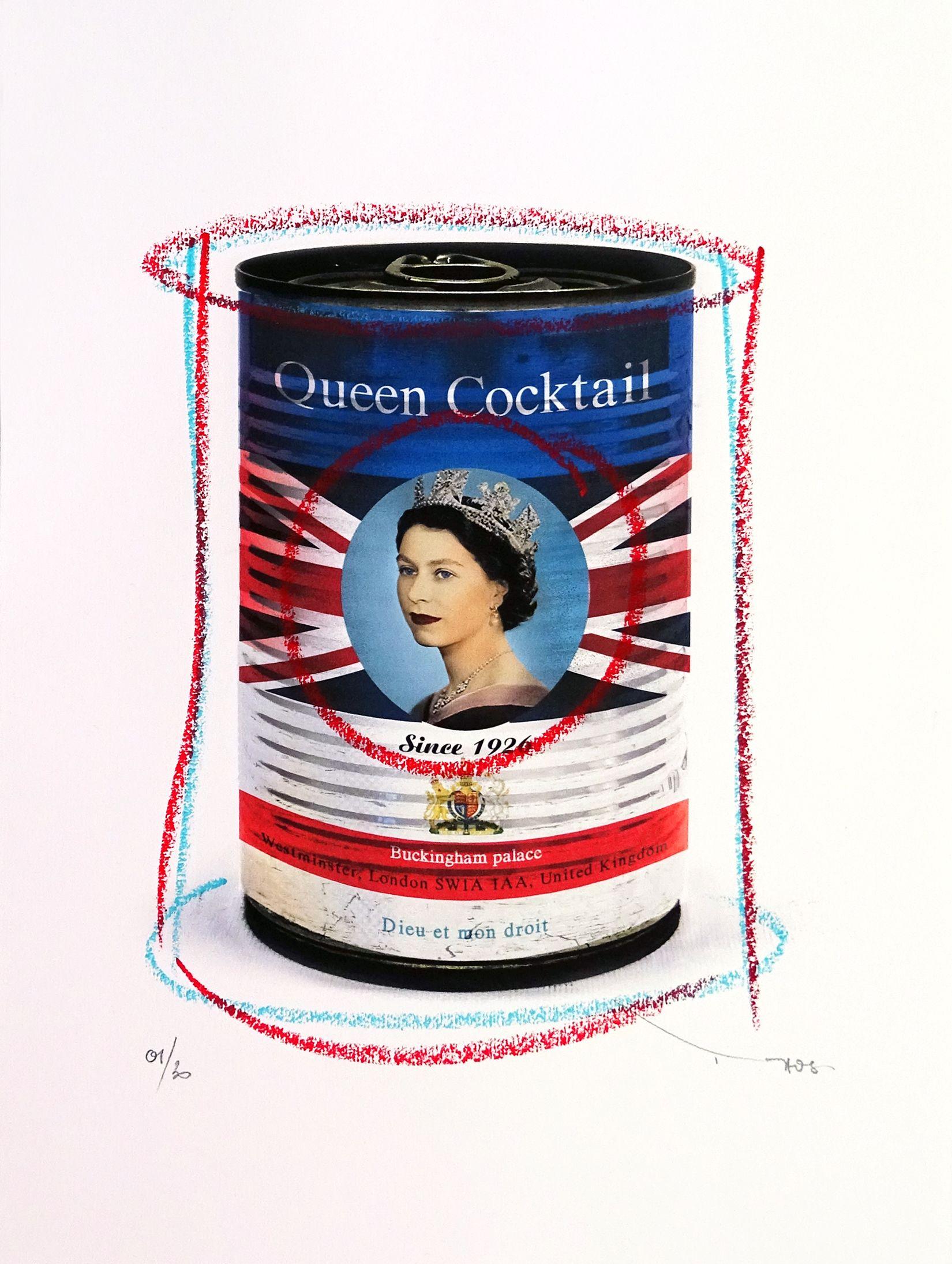 Tehos – Königin-Cocktail, Mischtechnik auf Papier – Mixed Media Art von Tehos Frederic Camilleri