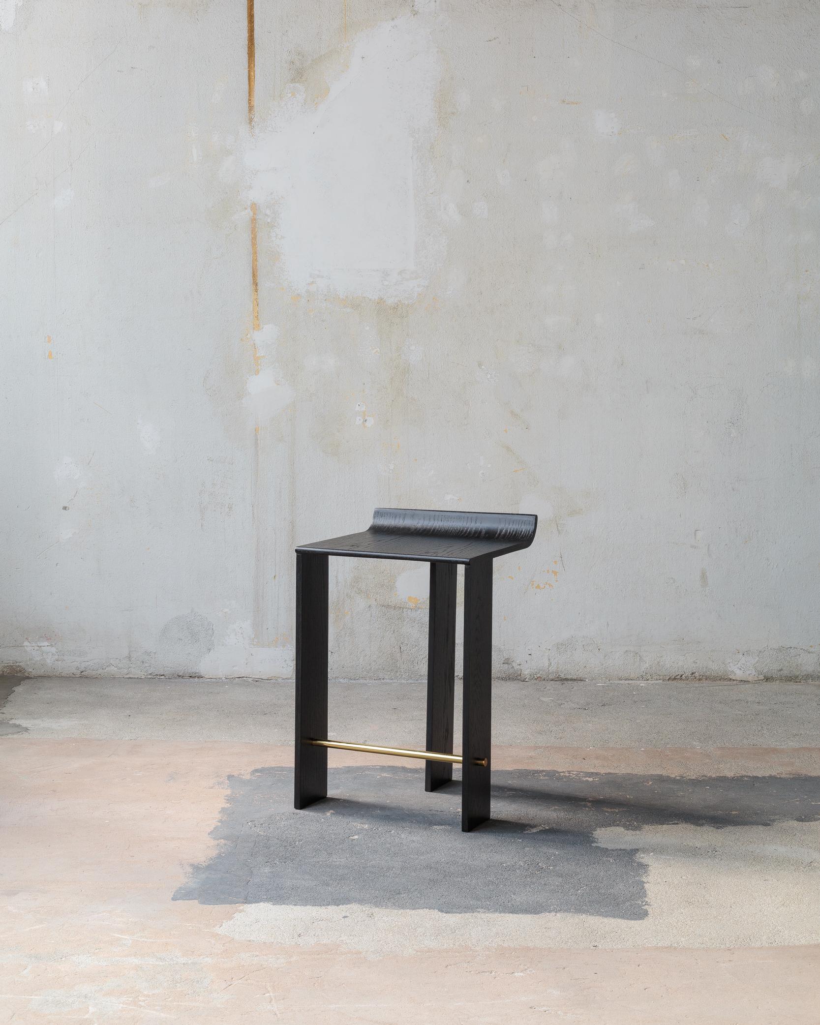 The series of three pieces originated from the chair, and was designed to suit a specific gesture of sitting, with elbows resting on the backrest. The design approach of the series is centered around simplicity and seeks the minimum effort required
