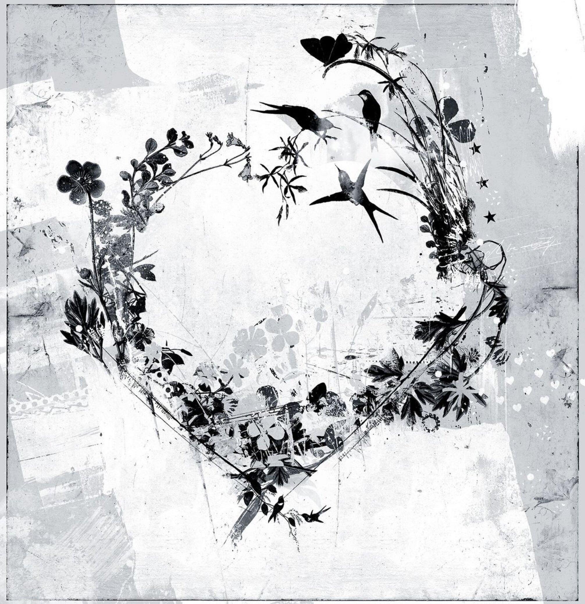 Floralheart, tecnica mista su tela - Mixed Media Art di teis albers
