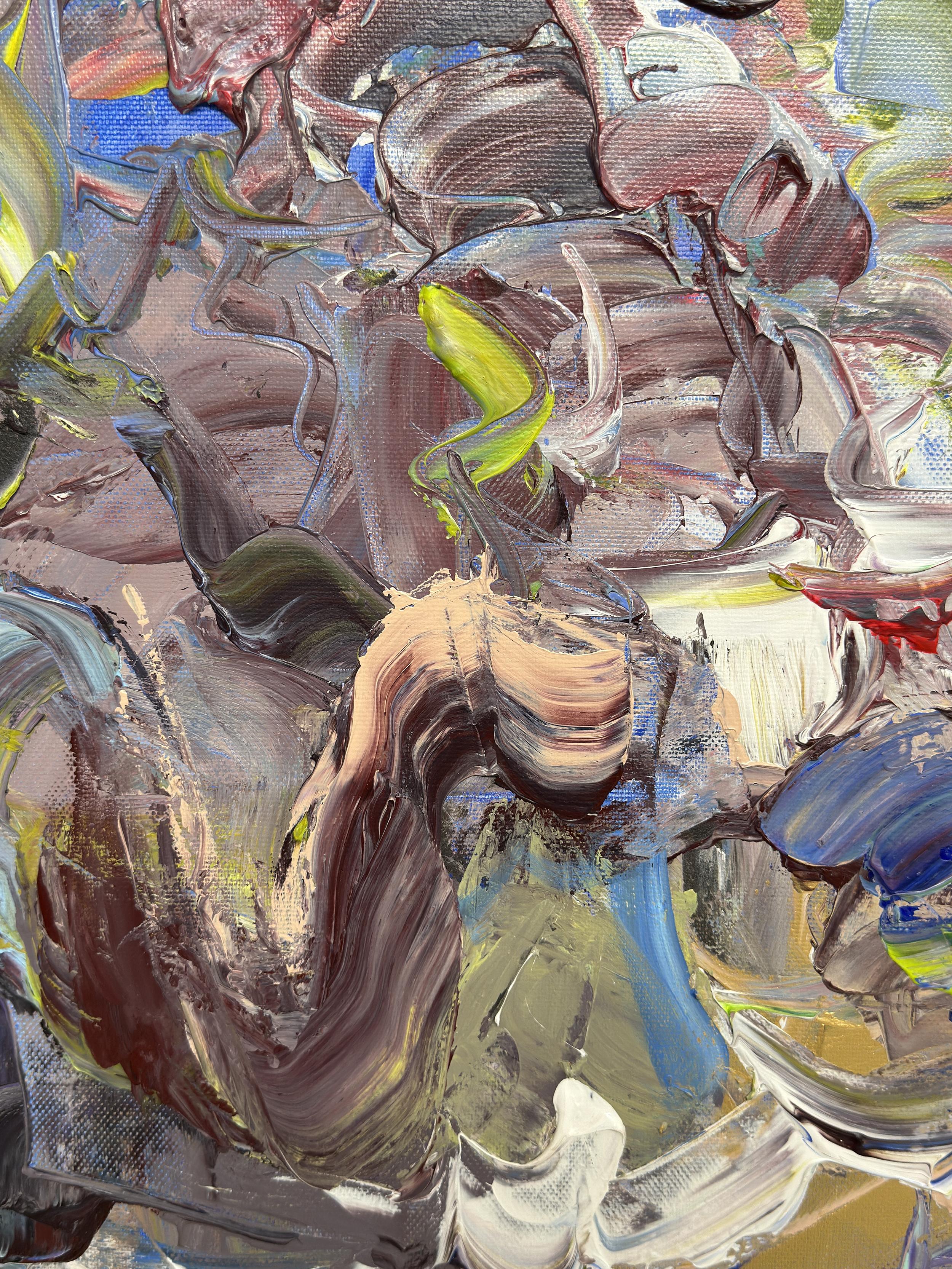 The Mirror's Tale by Tejinder Kanda - Contemporary Impasto Painting For Sale 11