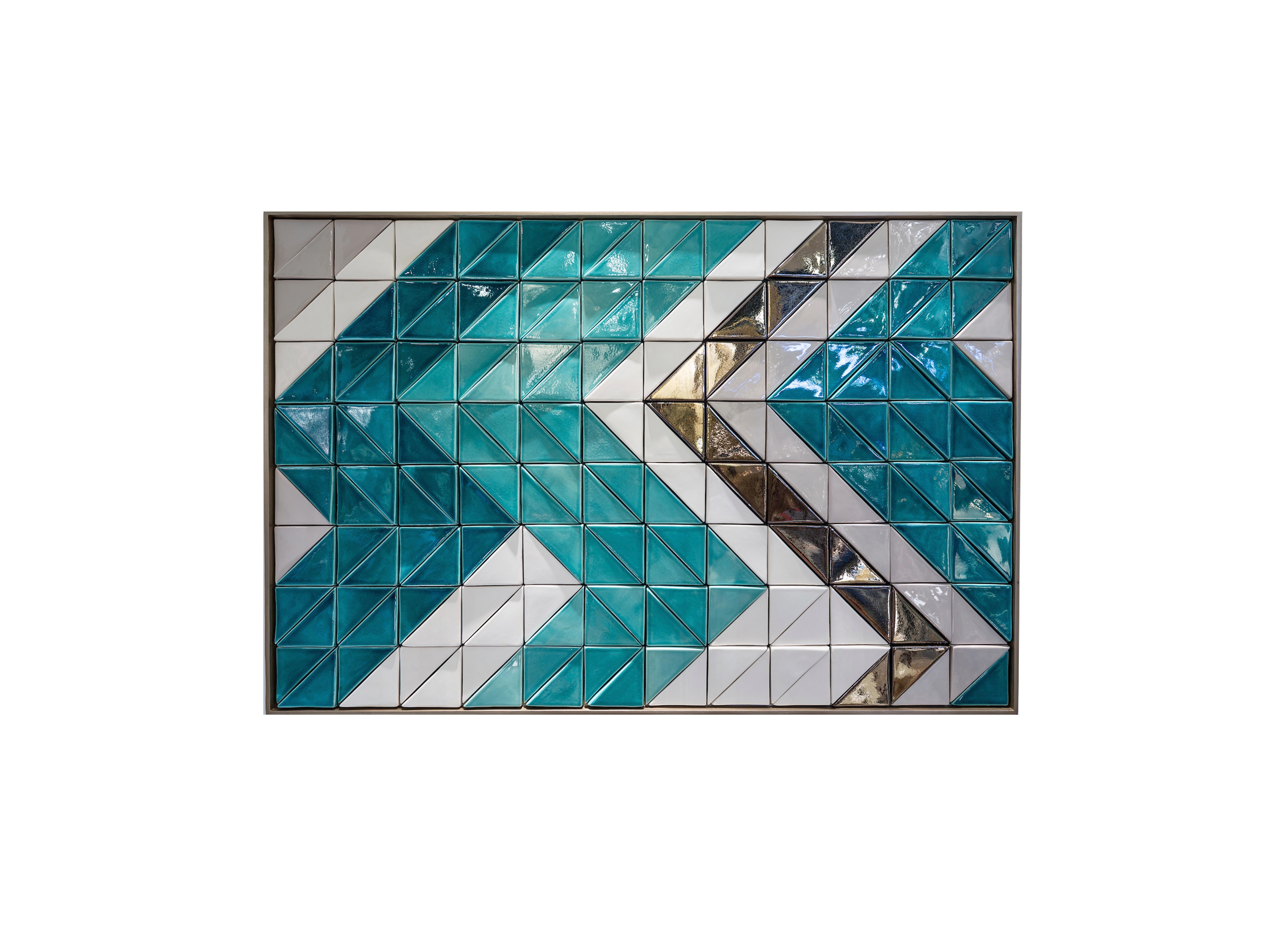 This handmade decorative tile panel combines the traditional Portuguese faience tile making techniques with a modern approach of shapes and color, resulting in a very visually impacting piece, which will bring life to any wall and for sure never