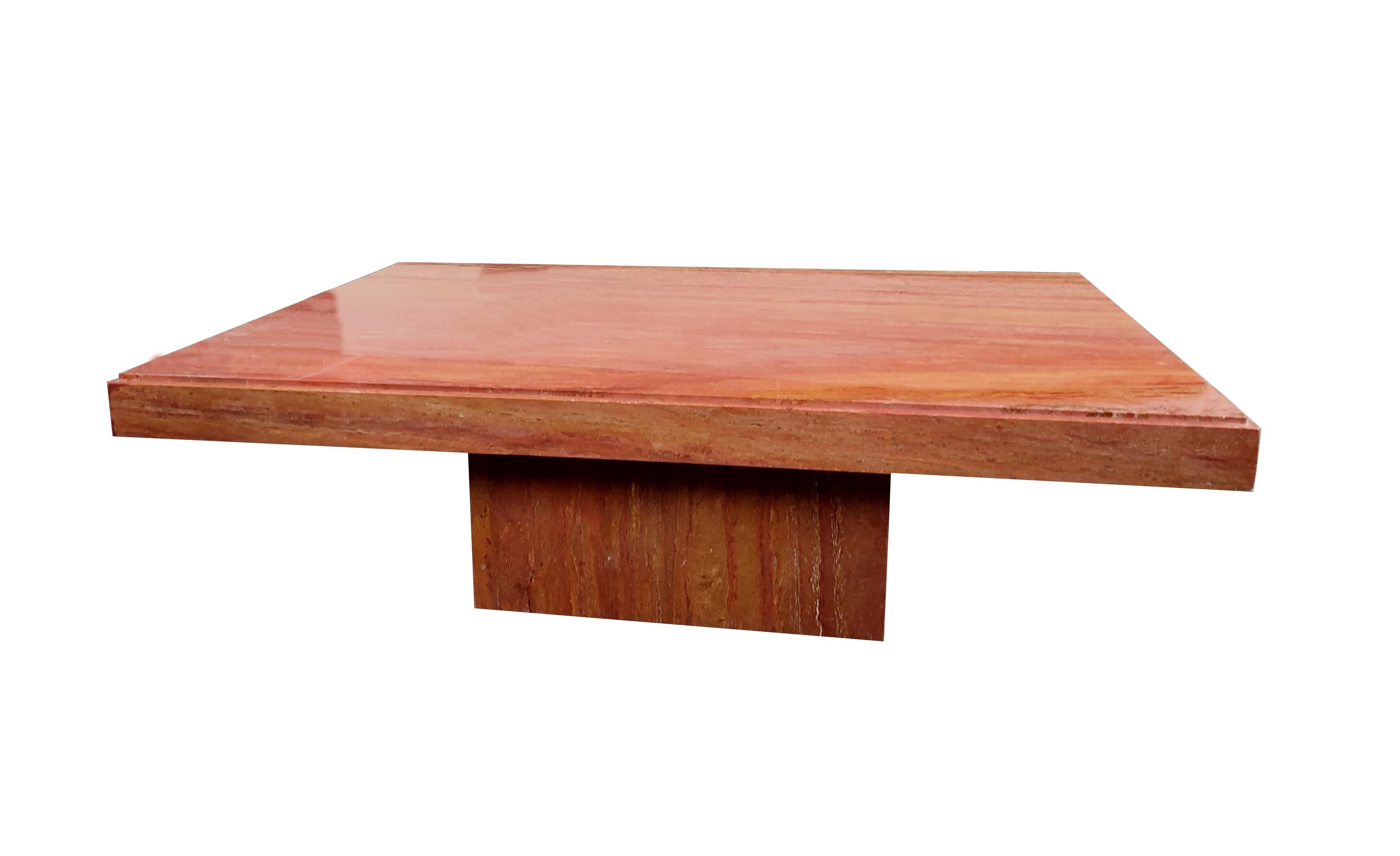 Teka Iranian Red Travertine Marble Mid Century 80’s Original Coffee Table Spain
The Teka coffee table is an original piece from the 80's, produced in Meddel's facilities in Segovia, Spain. It is a table with an Iranian red travertine marble top, a