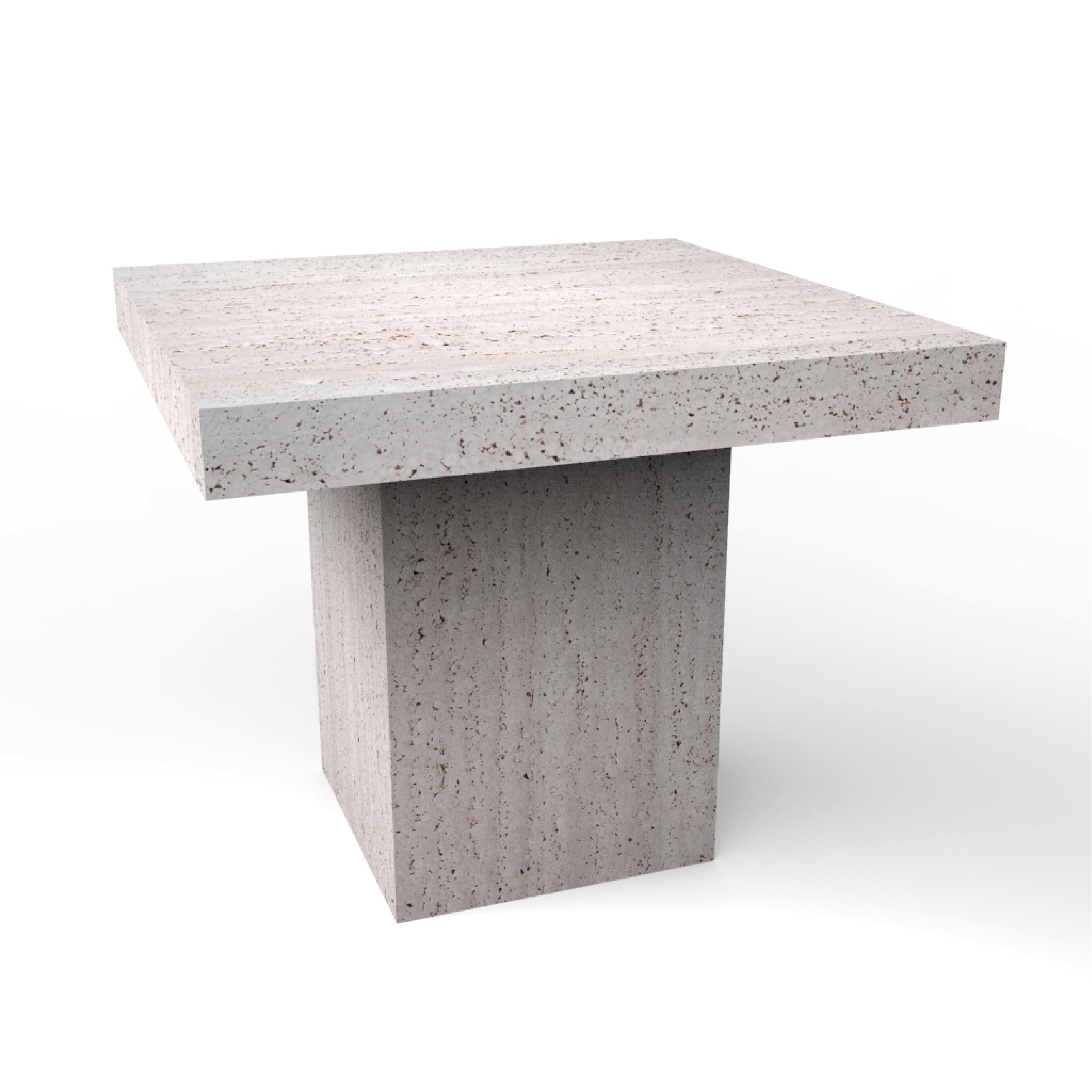Fait main Table d'appoint Teka italienne en marbre travertin fabriquée sur commande meubles sur mesure en vente