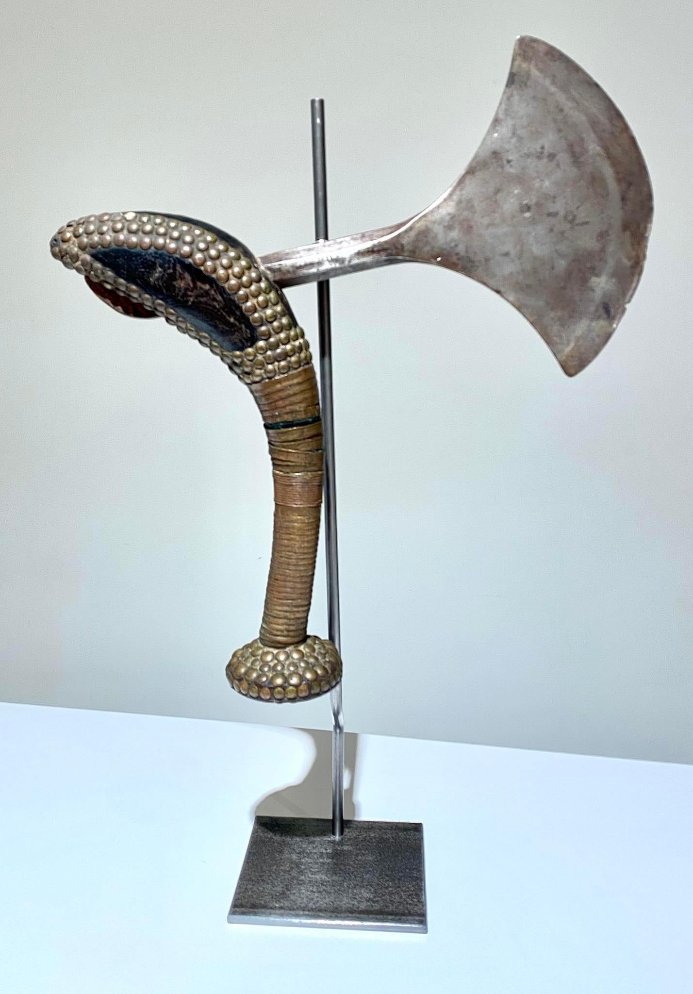 Brass Teke Ibia Ax From The Teke Tribe, Dr Congo Brazzaville 19th Century Mfinu Laali For Sale
