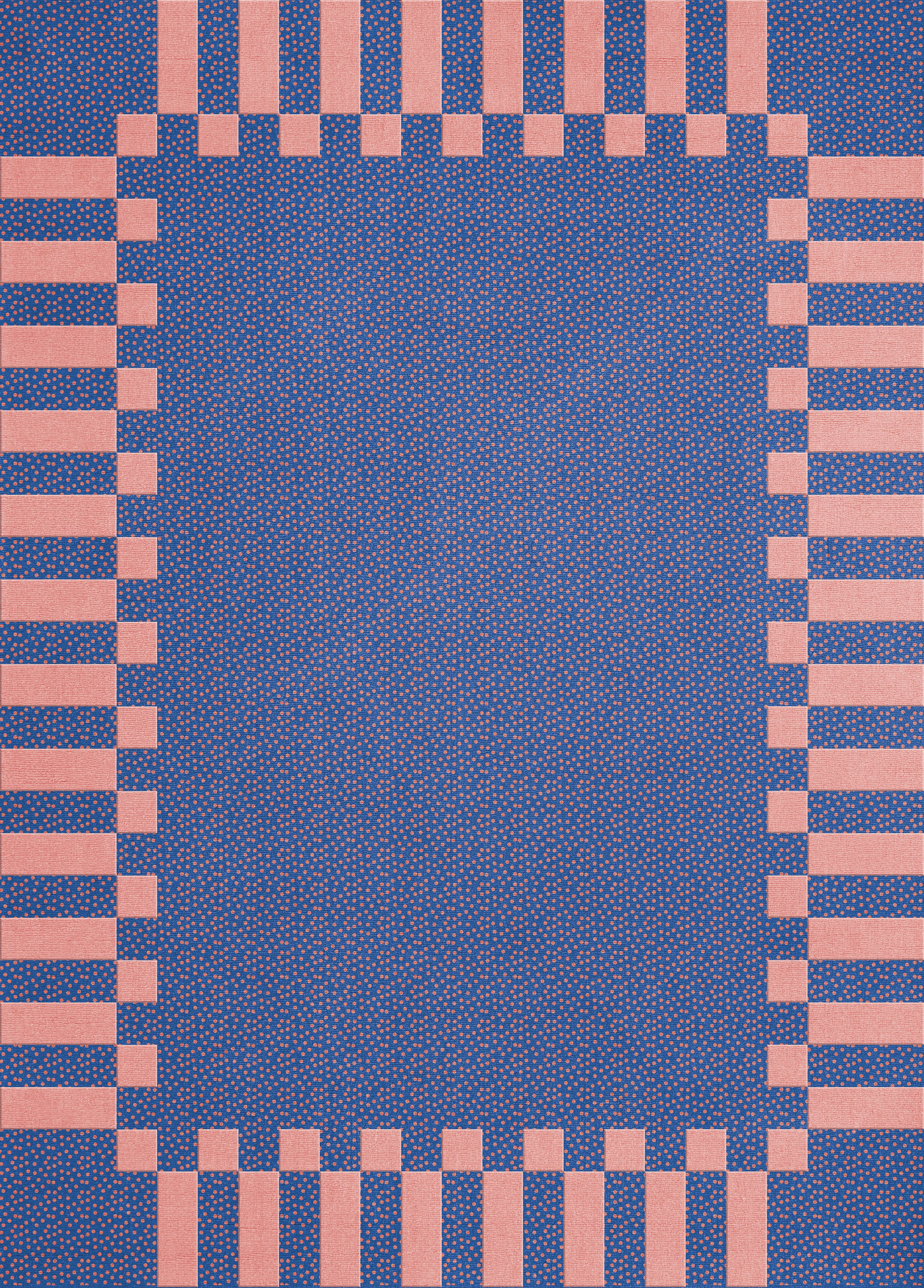 Tappeto Teklan Frame Wool Cobalt Salmon