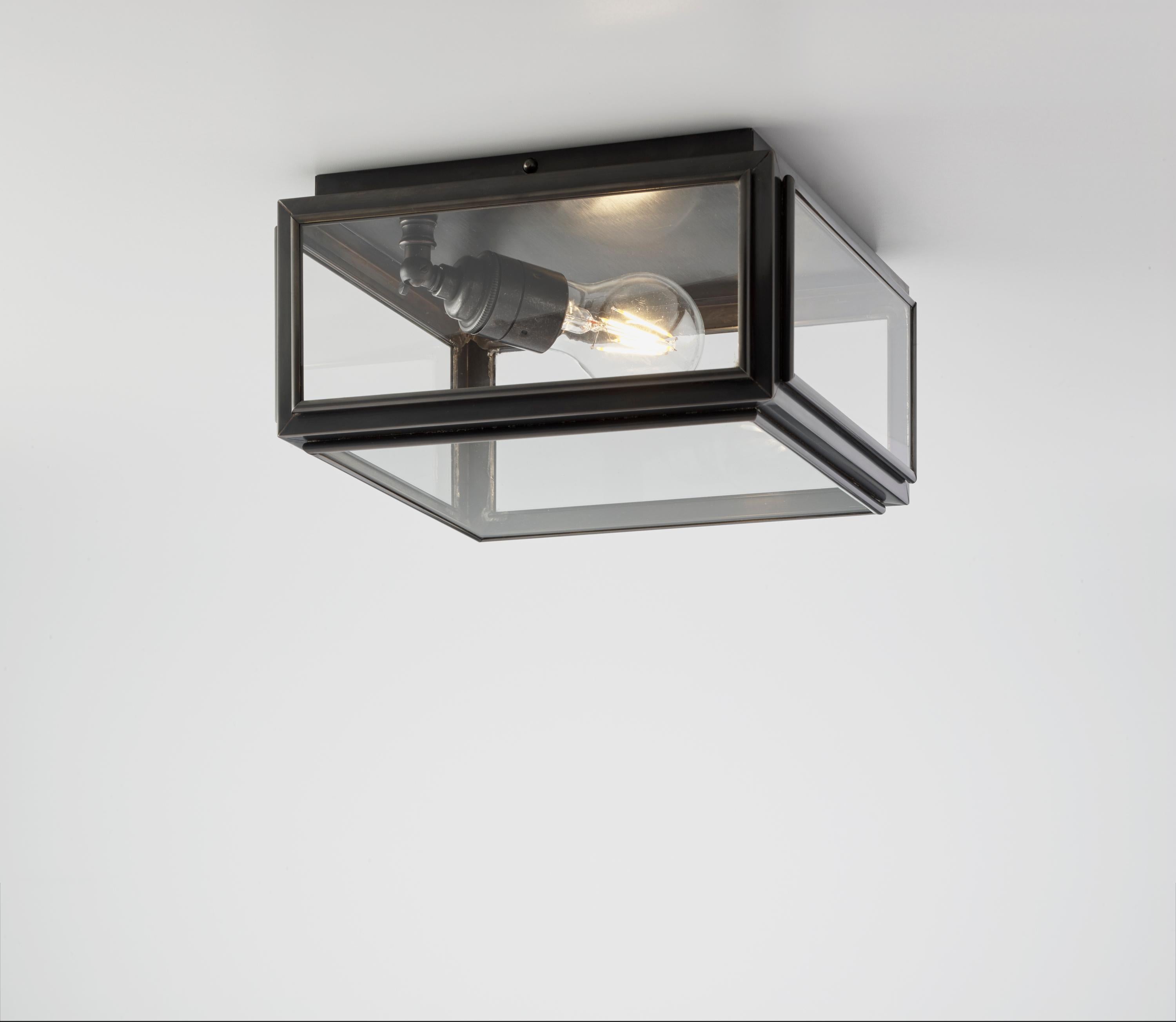 Belgian Tekna Chelsea Small Ceiling Light with Dark Bronze Finish and Clear Glass For Sale