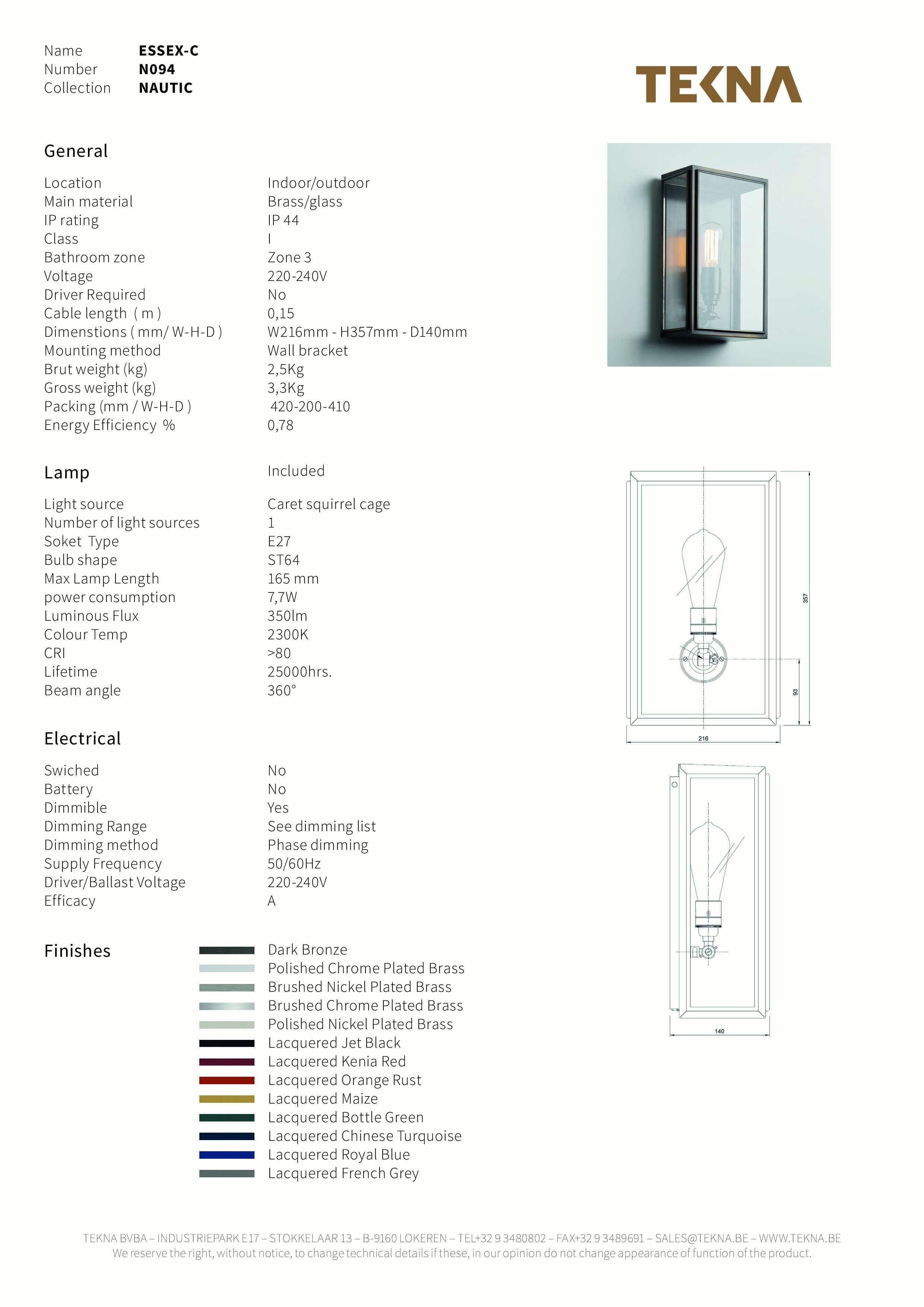 Tekna Essex-C Wall Light with Dark Bronze Finish and Clear Glass For Sale 1