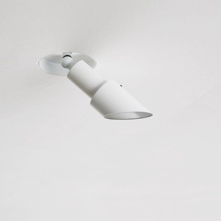 Luminaire encastré directionnel sans garniture, pour faux-plafonds et plafonds en béton. Tube visible et encastré, au ras du plafond,
complet avec spot lumineux, axial réglable de 0° à 60° - directionnel de 0° à 350°.
Dimensions : découpe 83mm (81mm
