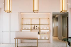 Lampada a sospensione Tekna Ilford con finitura in ottone satinato e vetro trasparente