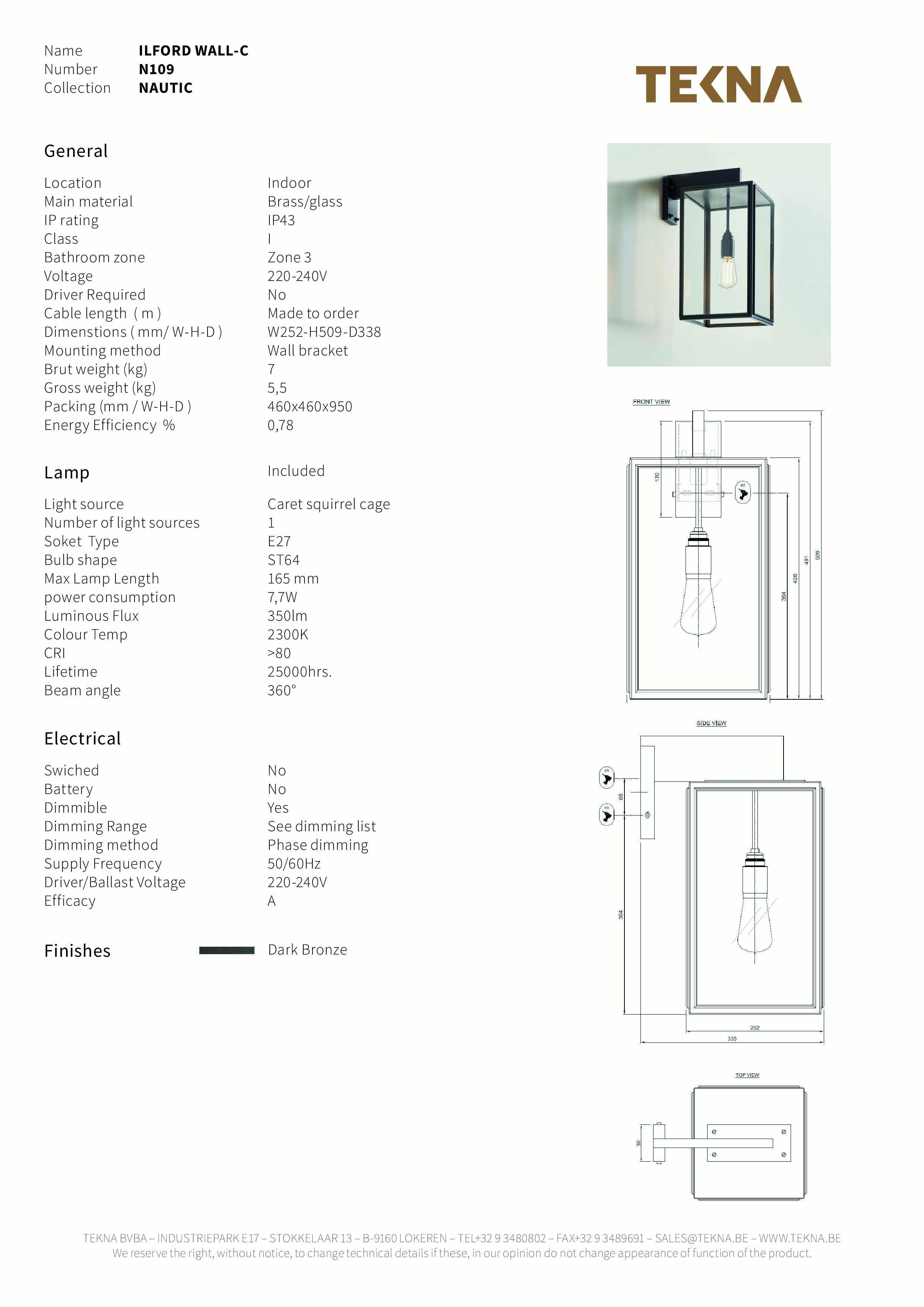 XXIe siècle et contemporain Applique murale Tekna Ilford Wall-C avec finition en bronze foncé et verre dépoli en vente