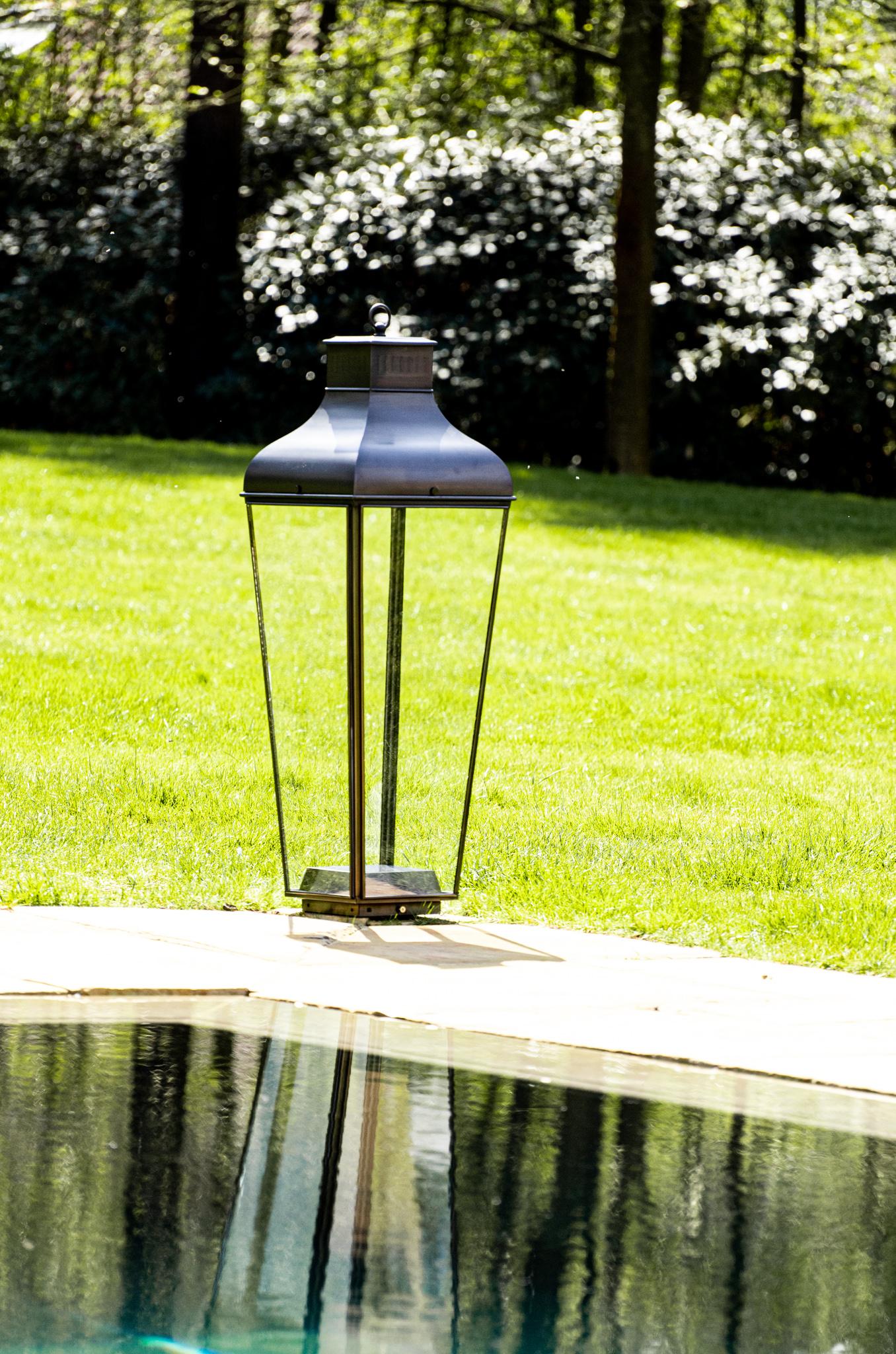 Modern Tekna Montrose Floor Lantern with Dark Bronze Finish and Clear Glass For Sale