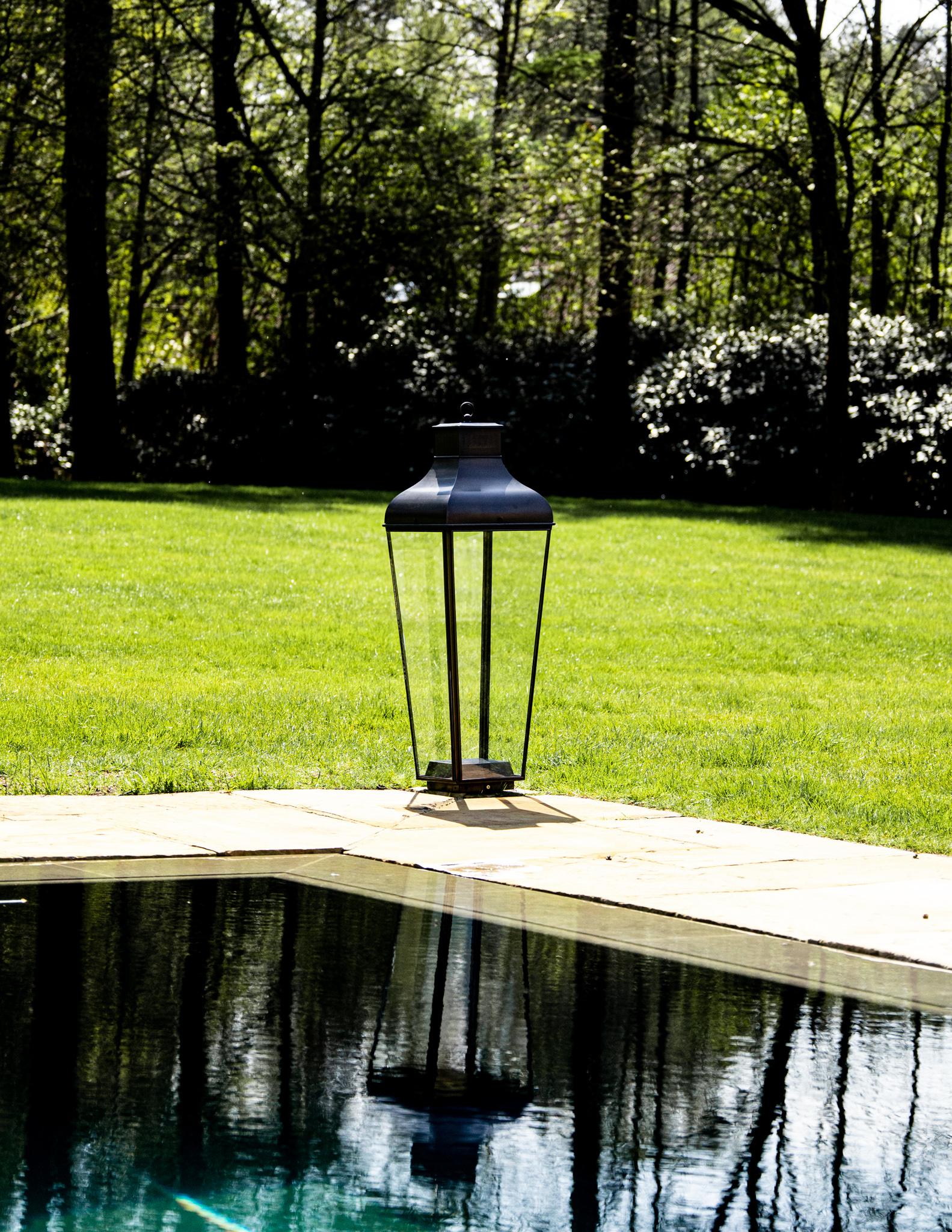 Contemporary Tekna Montrose Floor Lantern with Dark Bronze Finish and Clear Glass For Sale