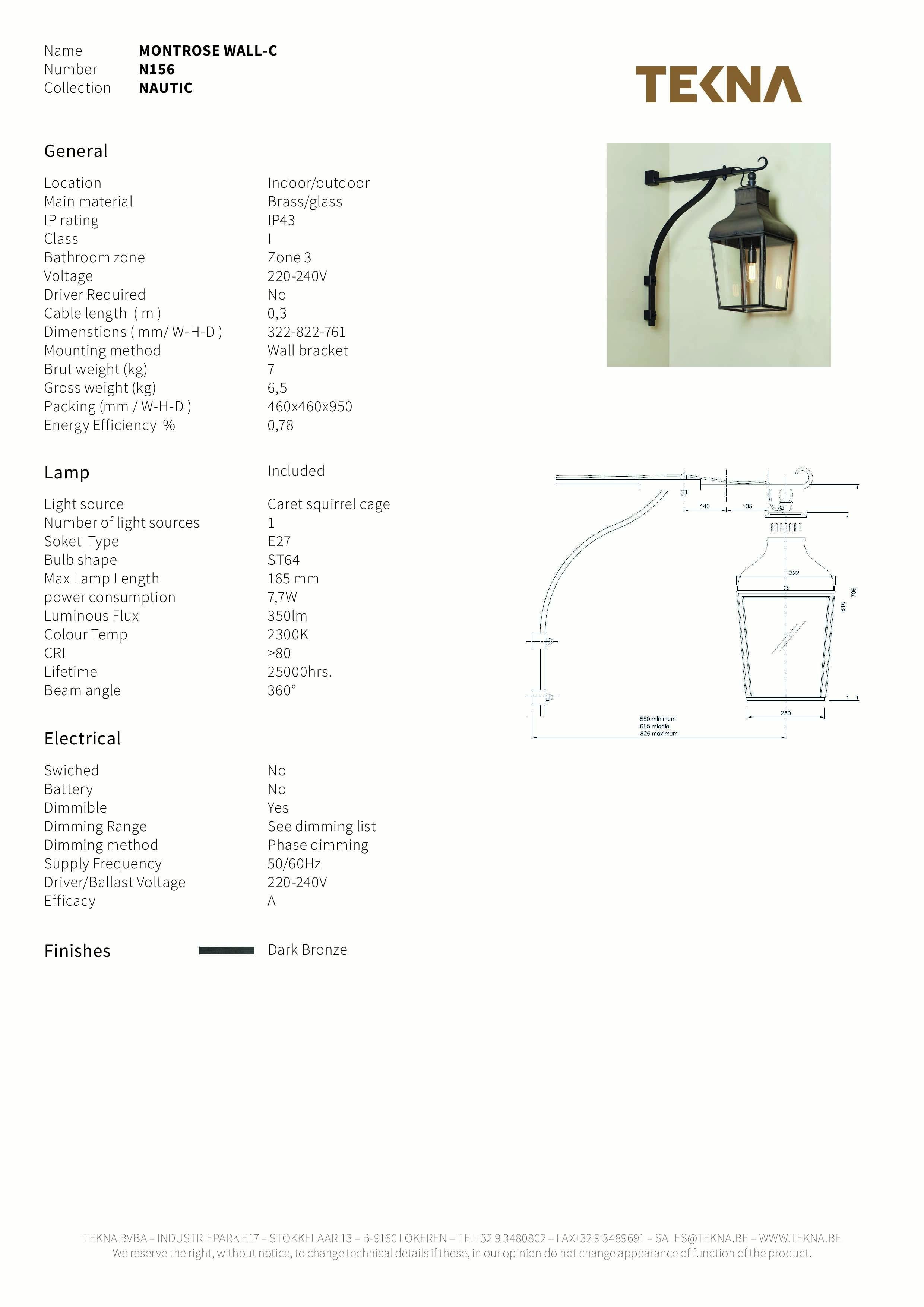 Tekna Montrose Wandleuchte C mit dunkler Bronze-Finish und klarem Glas im Angebot 1