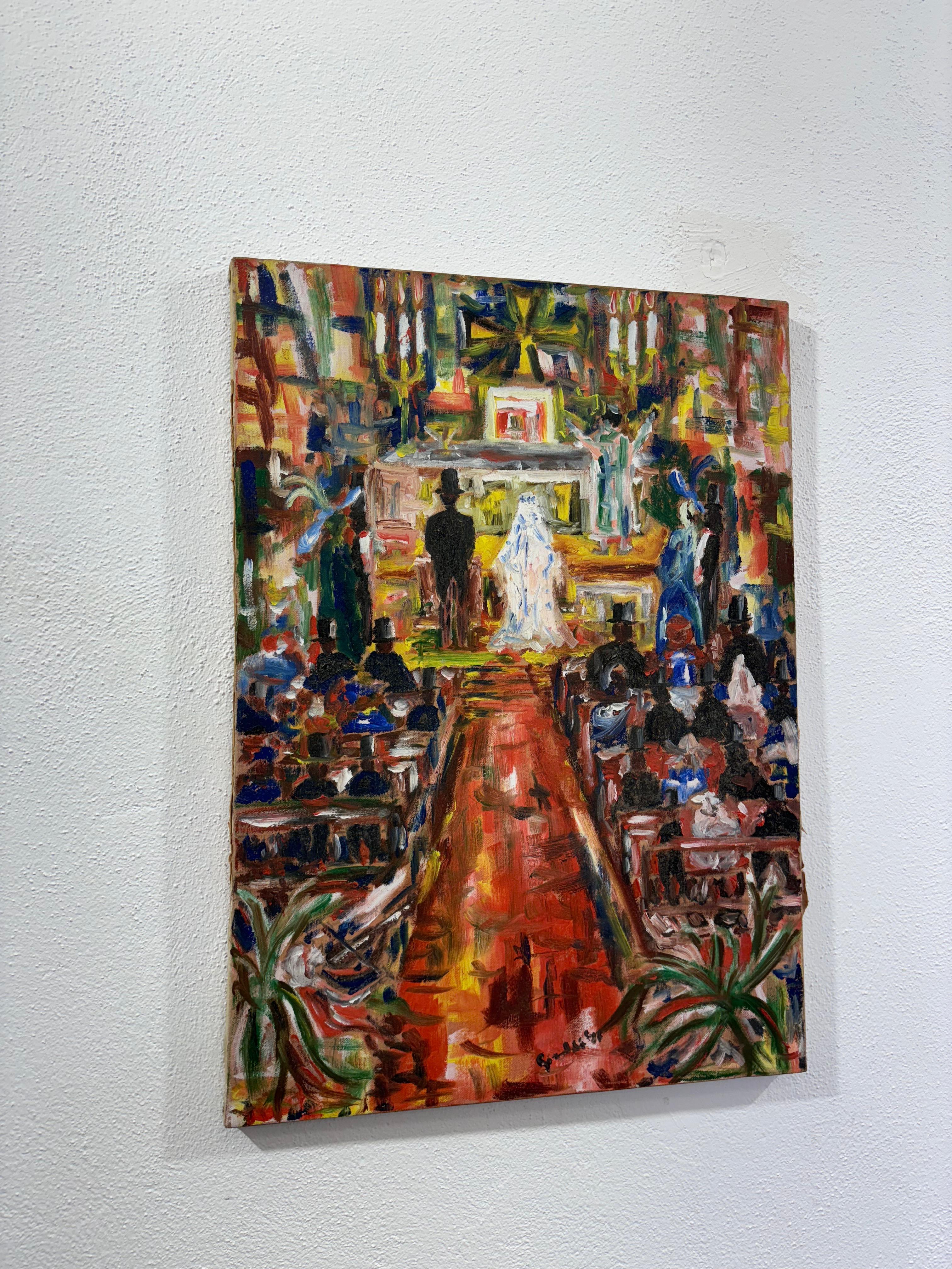 Italian Oil Canvas Depicting a Wedding 1960's