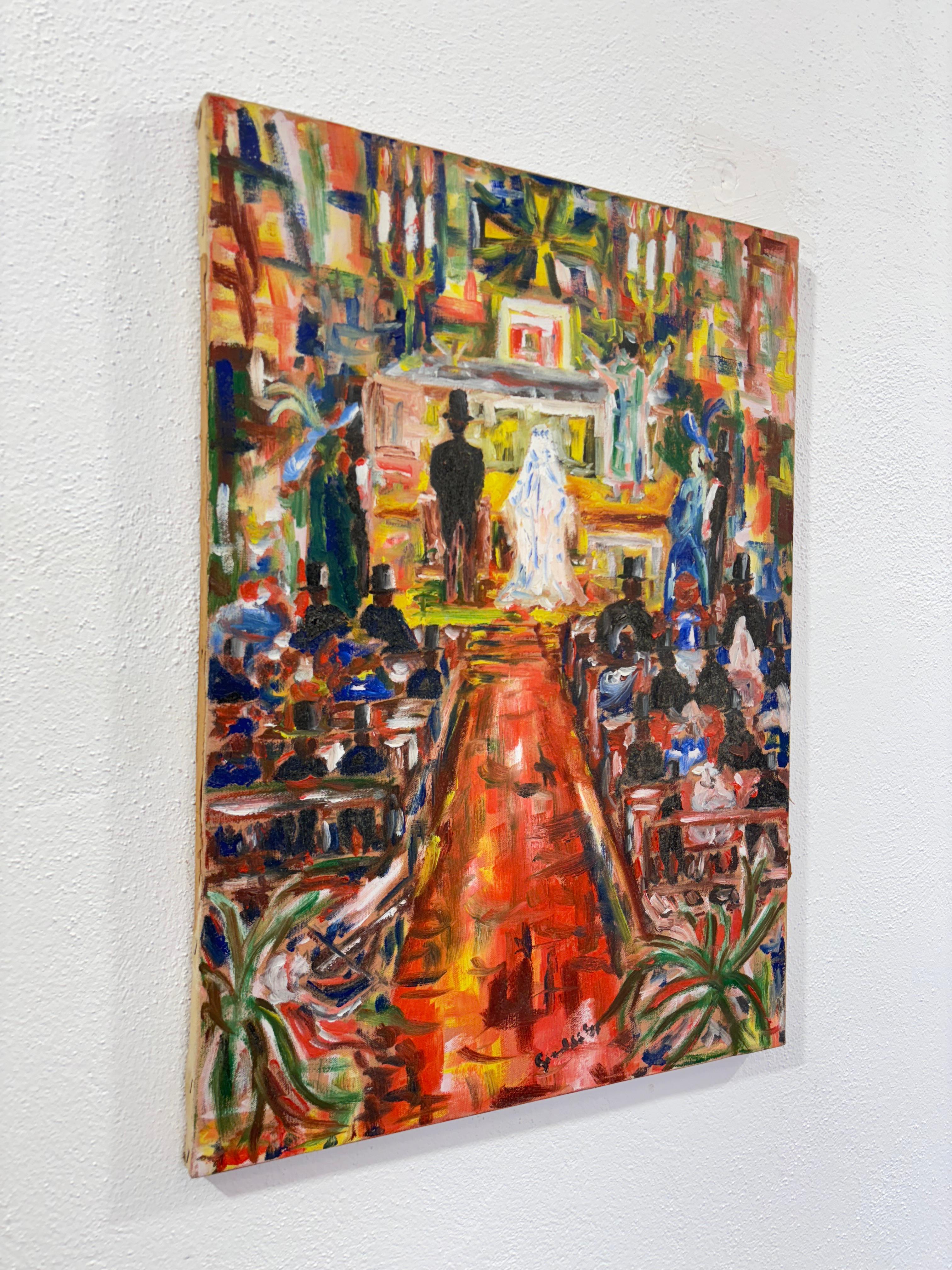 Mid-20th Century Oil Canvas Depicting a Wedding 1960's