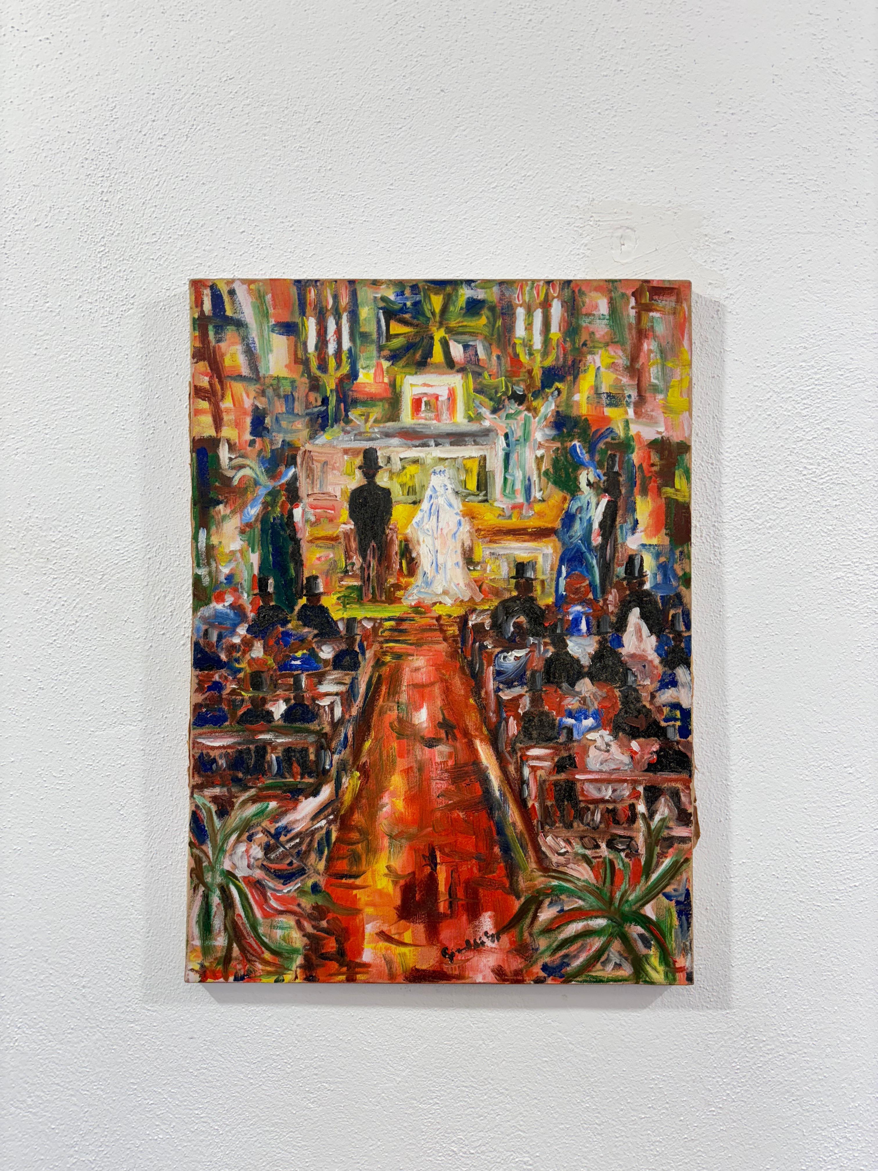 Oil Canvas Depicting a Wedding 1960's 1