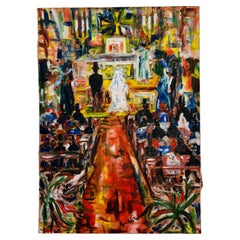 Oil Canvas Depicting a Wedding 1960's